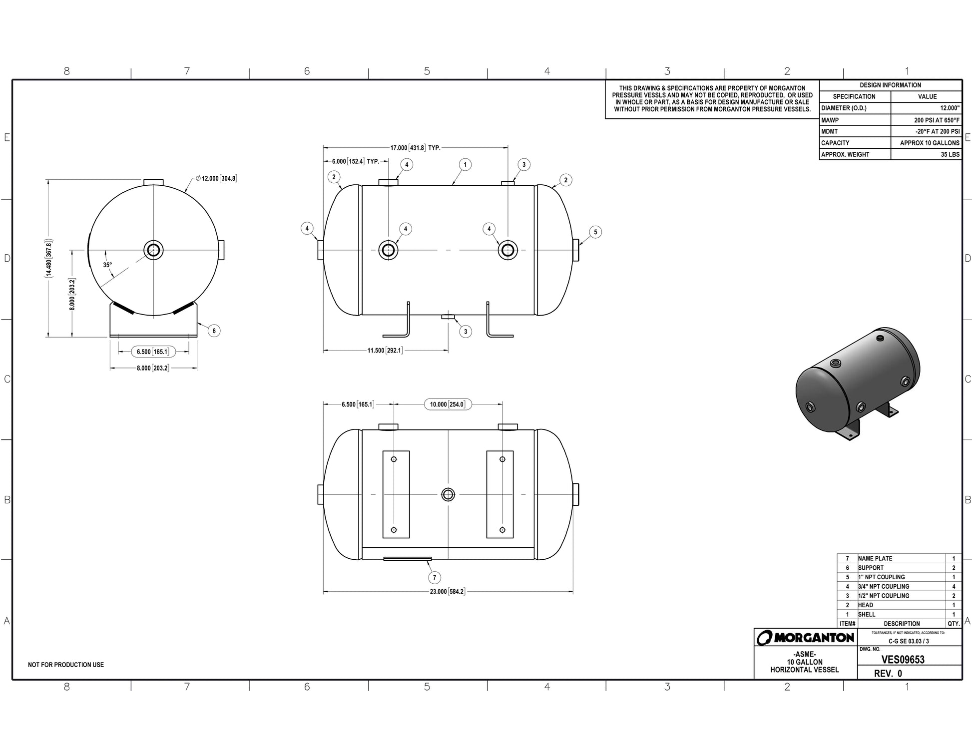 10 Gallon 200 PSI Horizontal Air Tank with Feet by Morganton | VES09653 Morganton