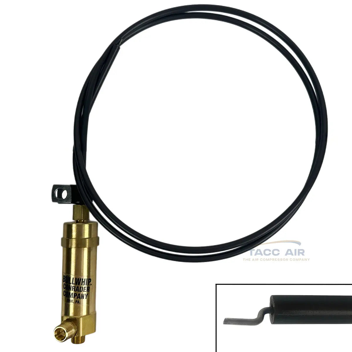 Conrader Bullwhip throttle control cable with 1/8" MNPT inlet and 1/4" compression side port for 8-13 HP gas air compressors