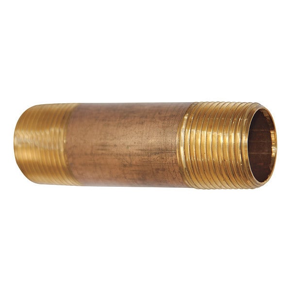 2" MNPT brass long nipple, male x male NPT, threaded both ends