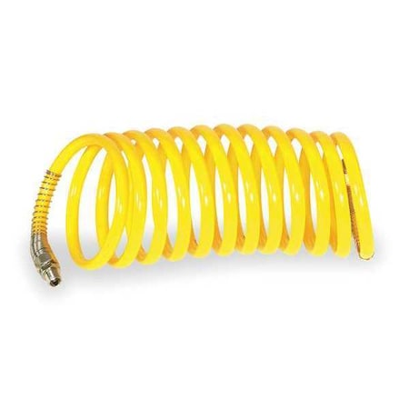 1/4" ID yellow nylon recoil air hose with 1/4" MNPT fittings