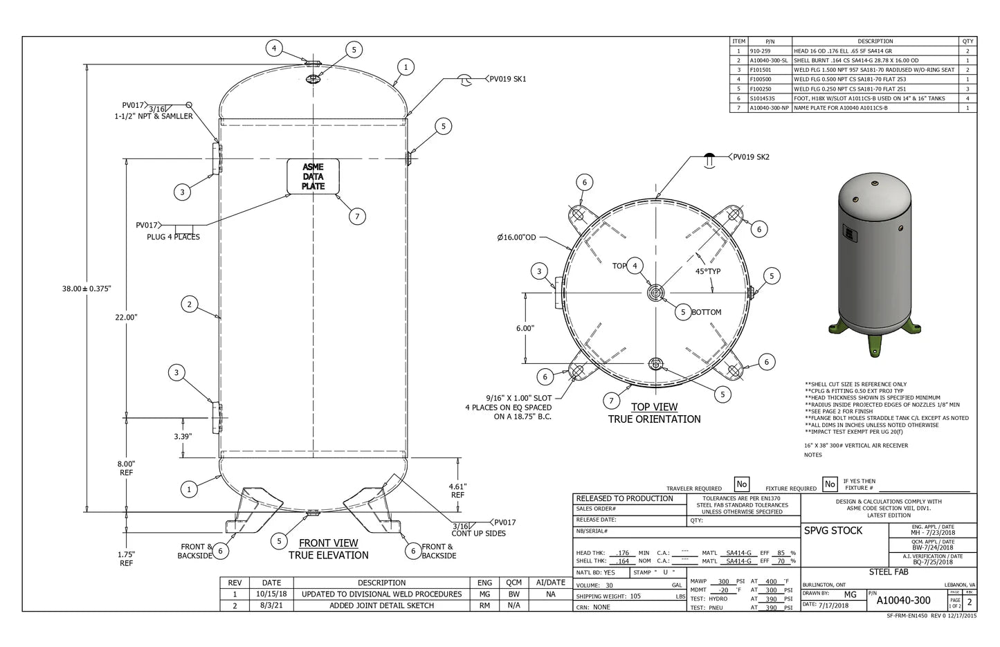 30 Gallon 300PSI Vertical Air Tank By Samuel with 4 feet | A10040-300