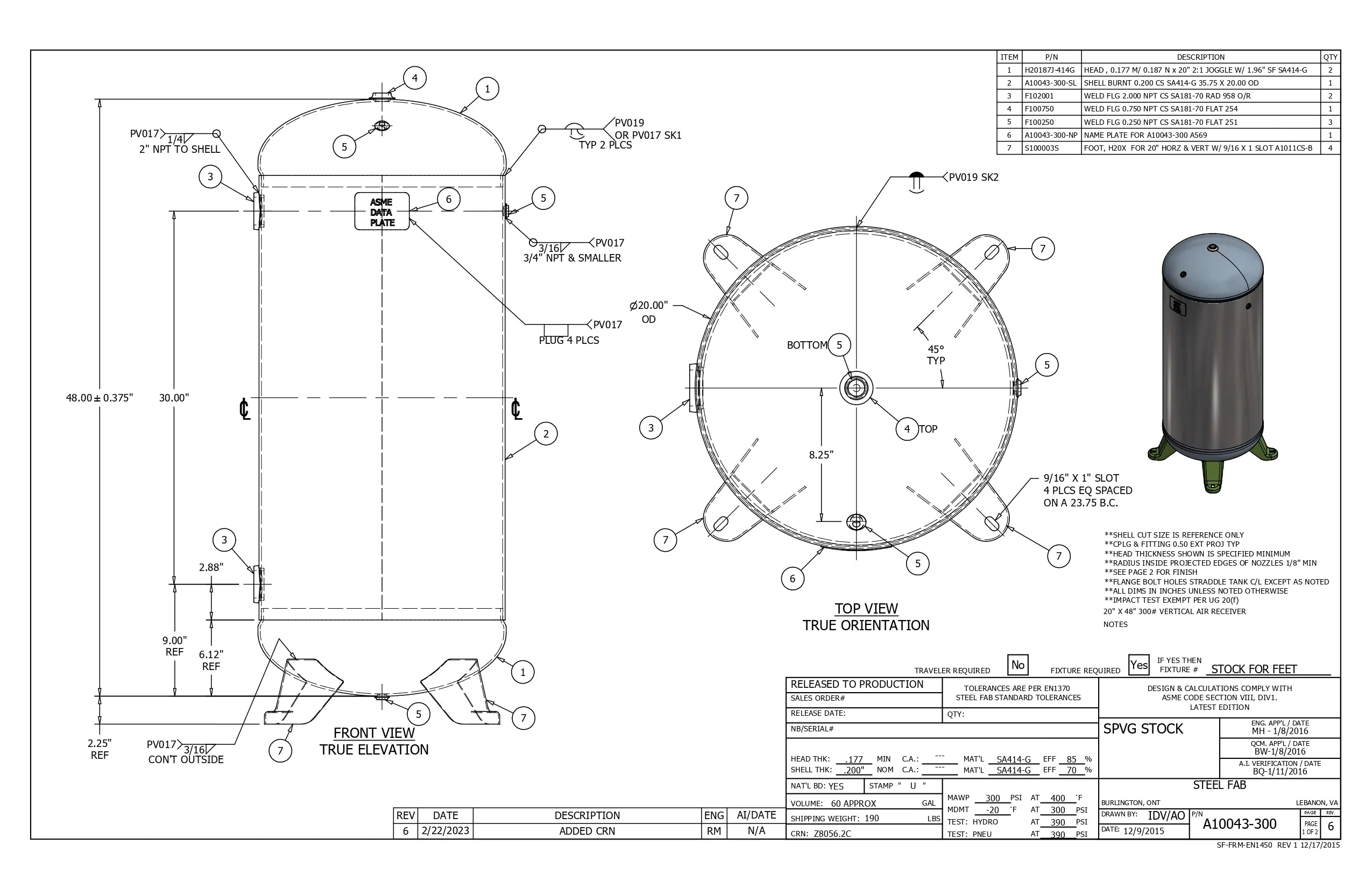 60 Gallon 300PSI Vertical Air Tank By Samuel with 4 feet | A10043-300