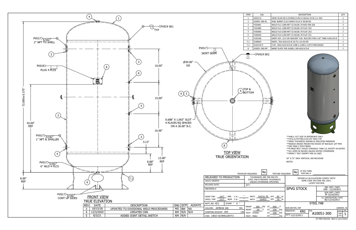 200 Gallon 300PSI Vertical Air Tank By Samuel with 8" base ring | A10051-300