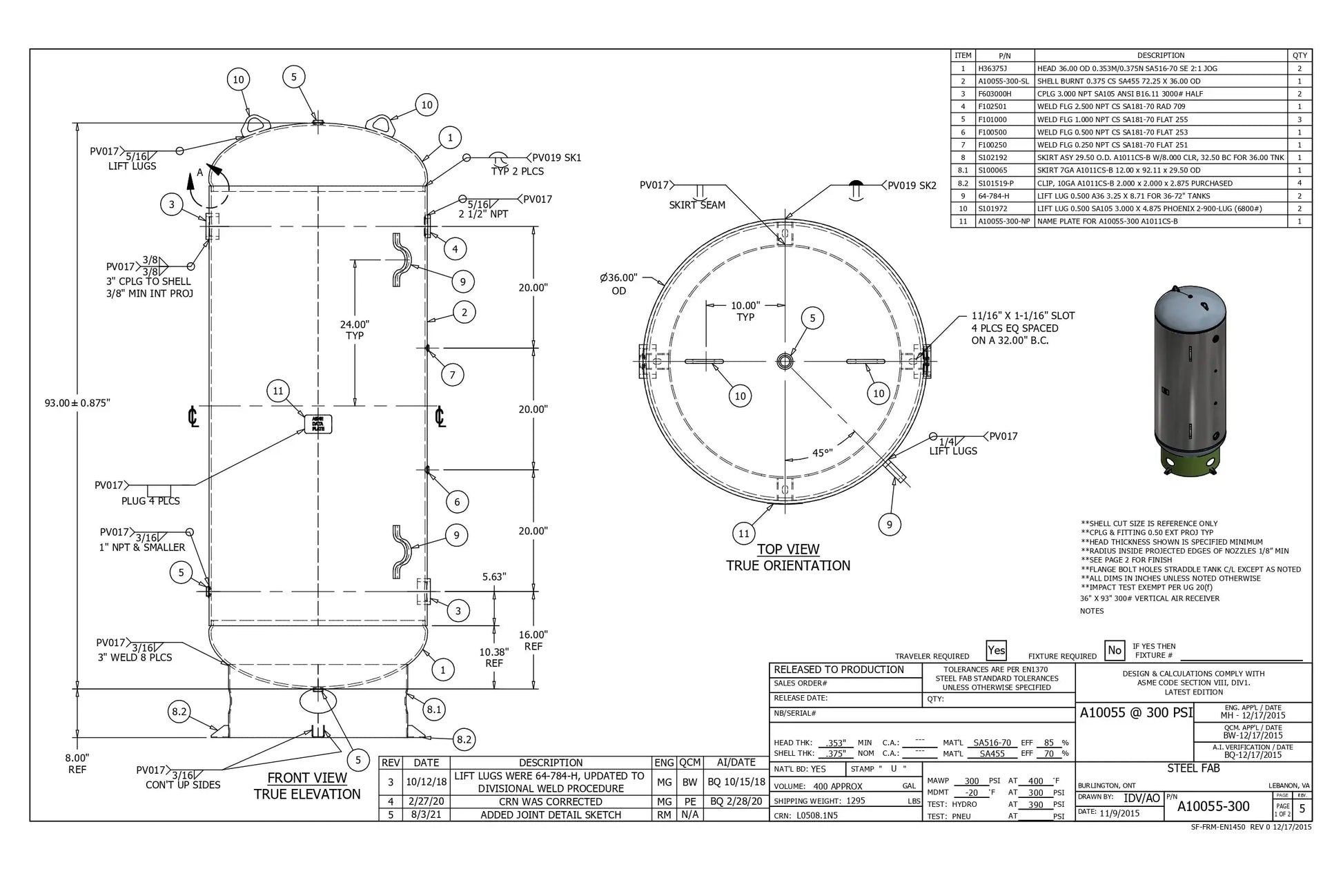 400 Gallon 300PSI Vertical Air Tank By Samuel with 8" base ring | A10055-300 Samuel