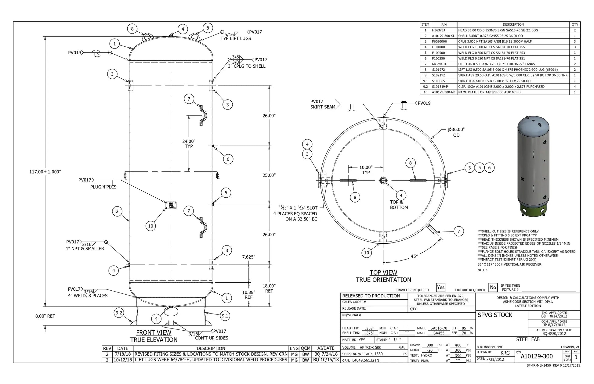 500 Gallon 300PSI Vertical Air Tank By Samuel with 8" base ring | A10129-300 Samuel