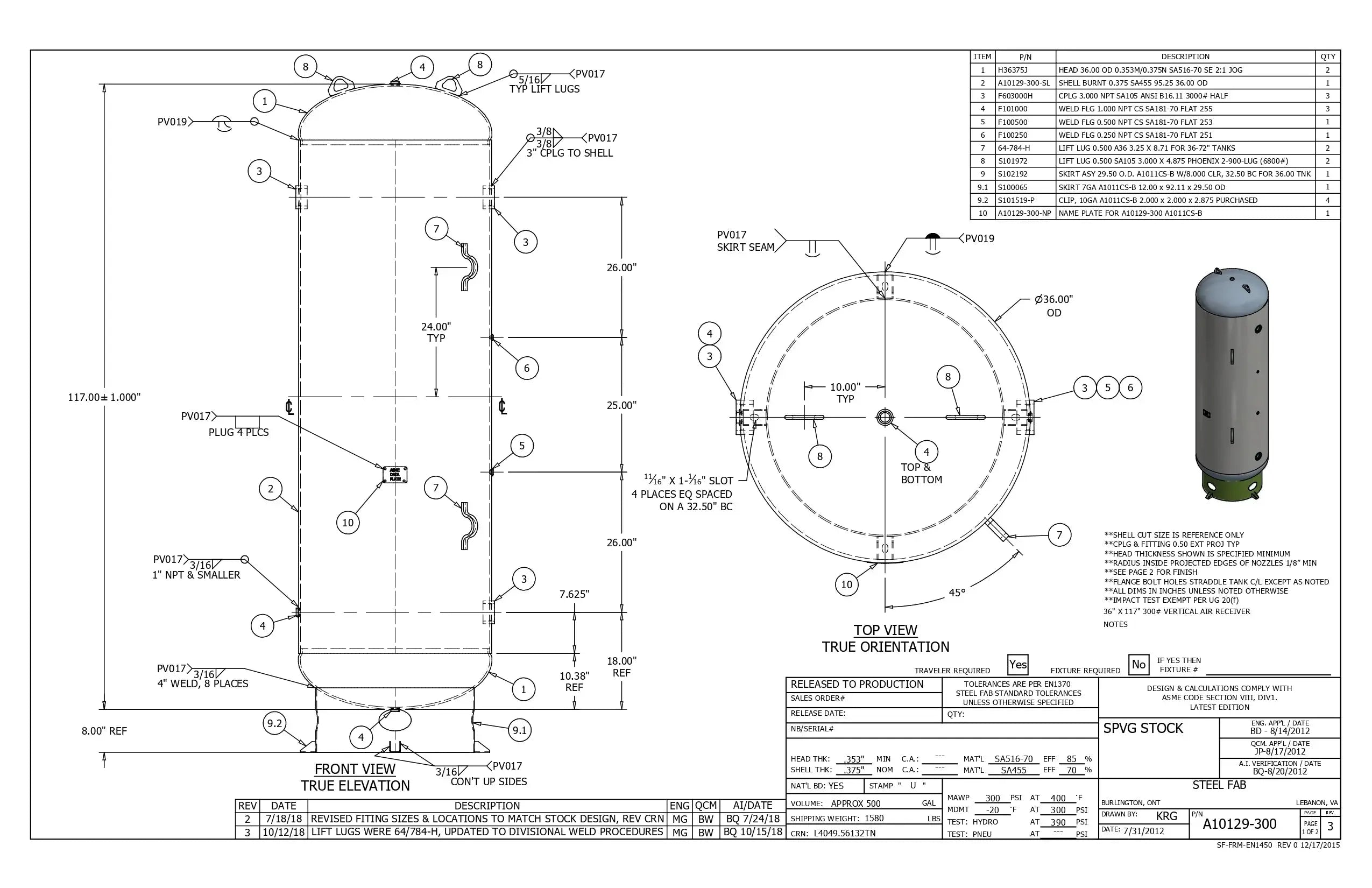 500 Gallon 300PSI Vertical Air Tank By Samuel with 8" base ring | A10129-300 Samuel