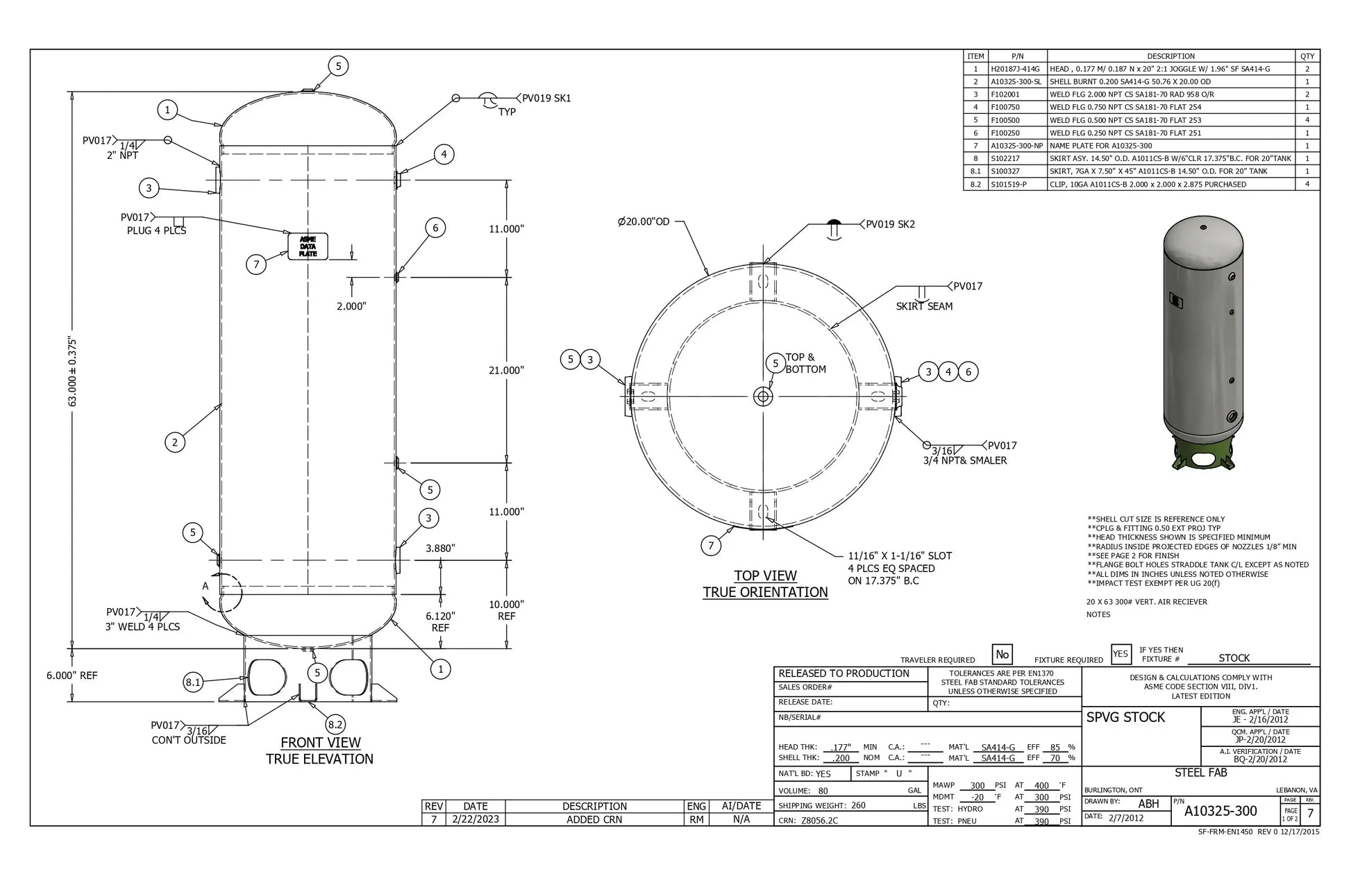 80 Gallon 300PSI Vertical Air Tank By Samuel with 6" base ring | A10325-300 Samuel