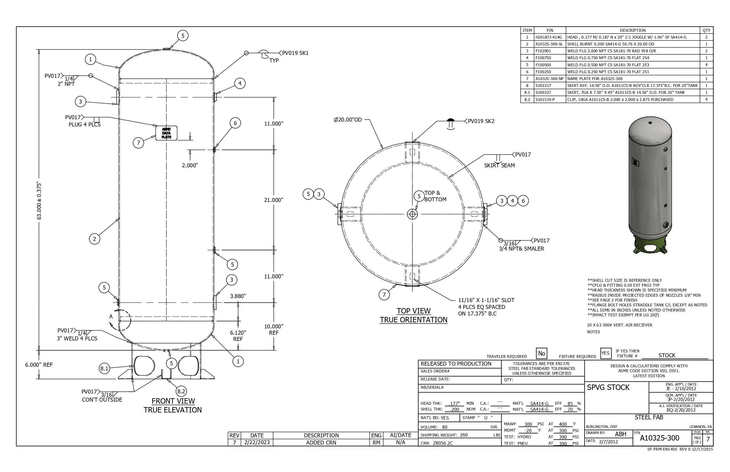 80 Gallon 300PSI Vertical Air Tank By Samuel with 6" base ring | A10325-300 Samuel