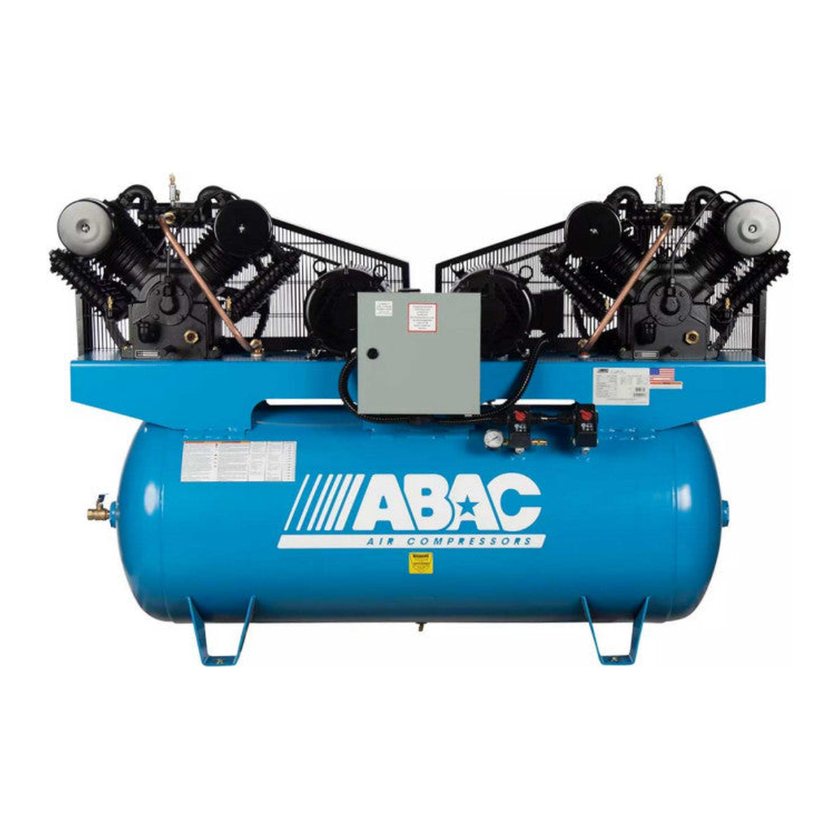 ABAC ABC10 Ironman duplex air compressor with twin C2 cast iron pumps on a horizontal tank