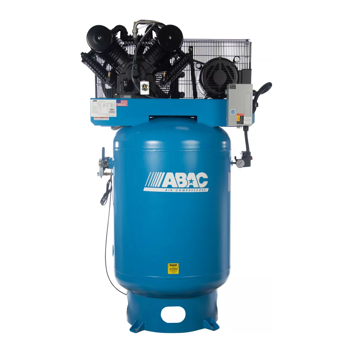 ABAC ABC10 Full Feature Ironman 10 HP air compressor on a 120 gallon vertical tank with C2 cast iron pump