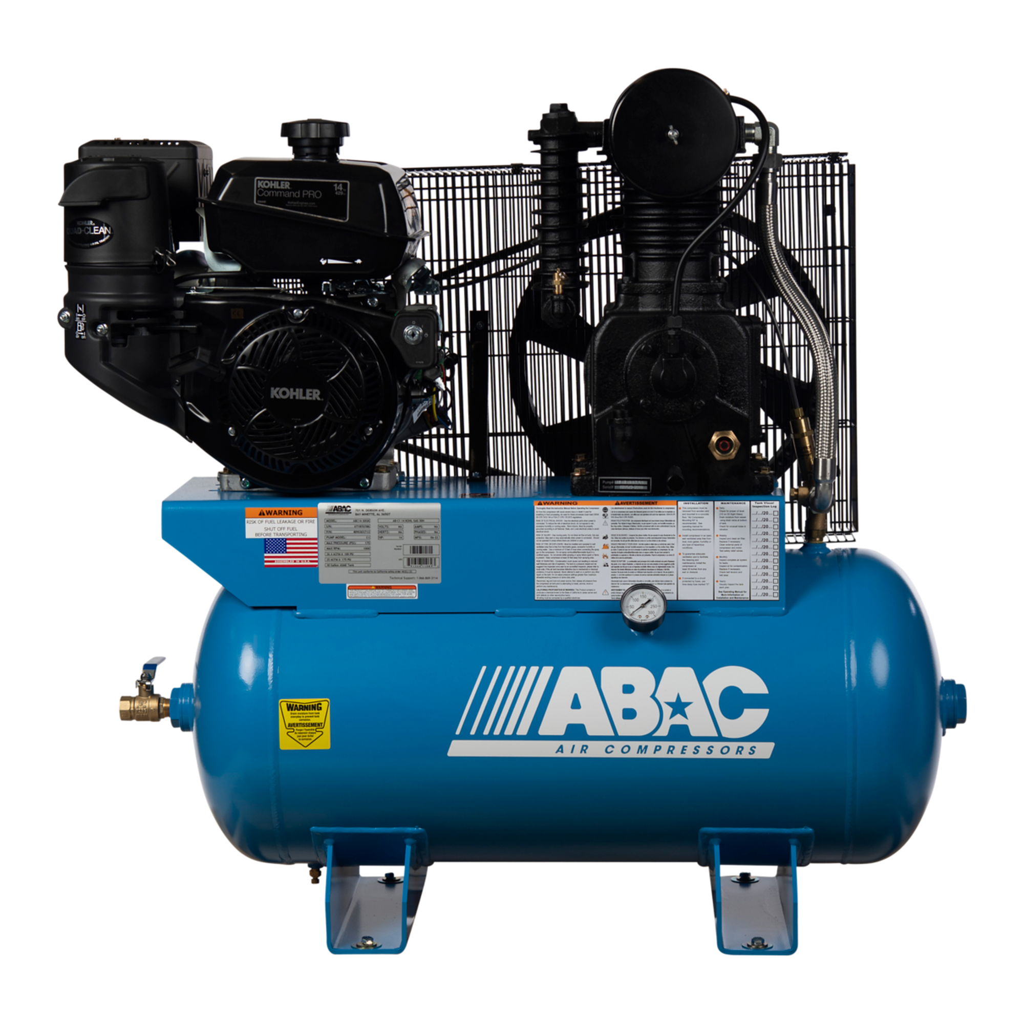 ABAC ABC14-30GK 14 HP Kohler gas drive Ironman 30 gallon air compressor