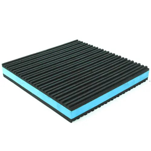 Anti-vibration isolation pad with corrugated rubber surface and blue composite foam center