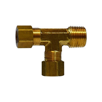 Forged brass male run tee compression fitting — tube × male NPT
