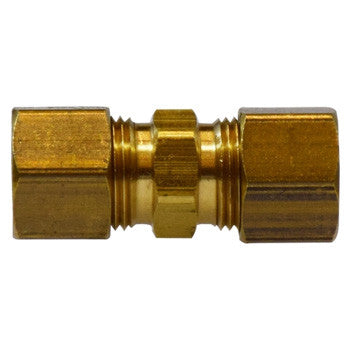Brass compression equal union fitting — straight tube coupling with compression nuts on both ends