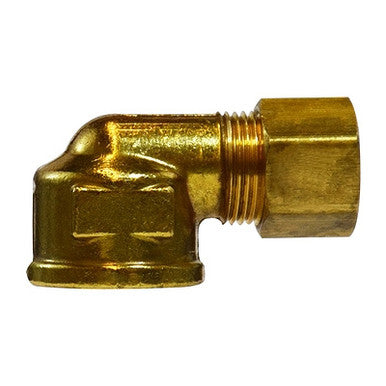 Brass 90° elbow compression fitting, tube OD compression end × female NPT