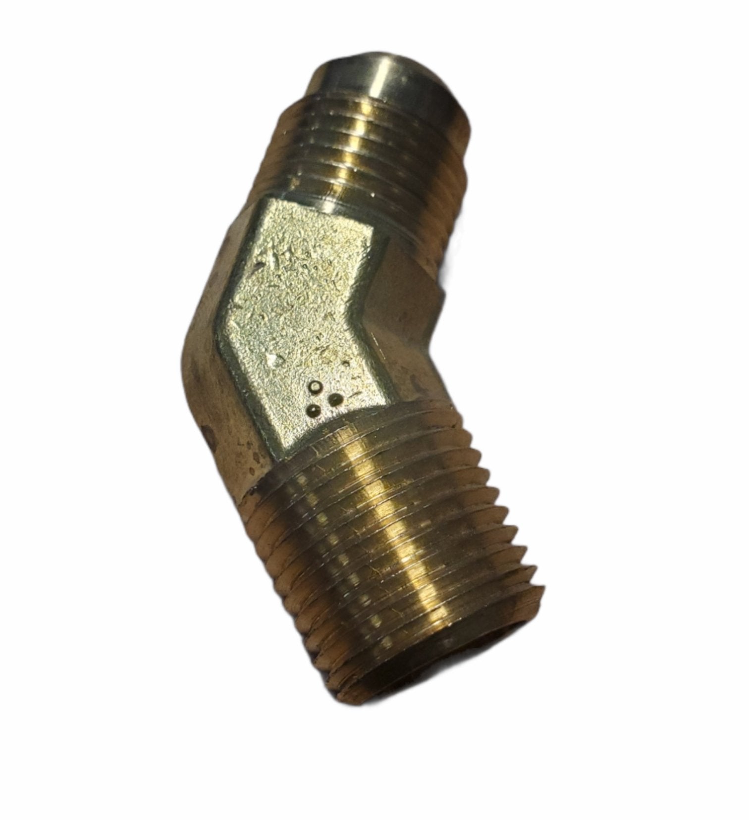 Brass SAE 45° flare 45° elbow fitting, male flare × male NPT, Midland Industries