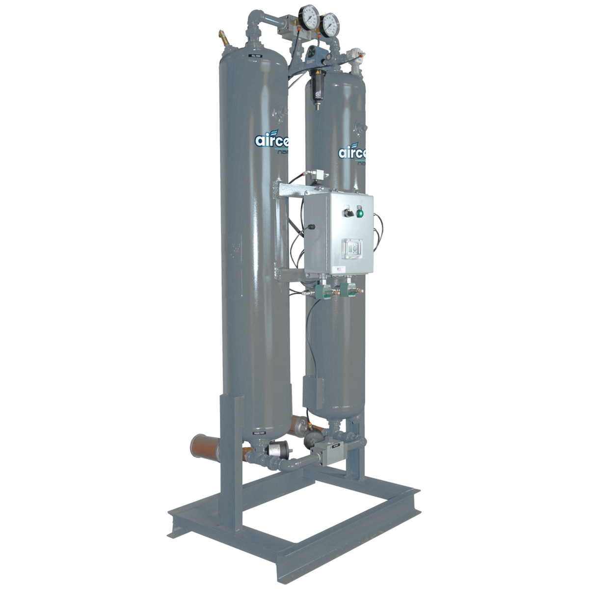 nano CDP critical dew point heatless twin tower desiccant air dryer with mounted filters