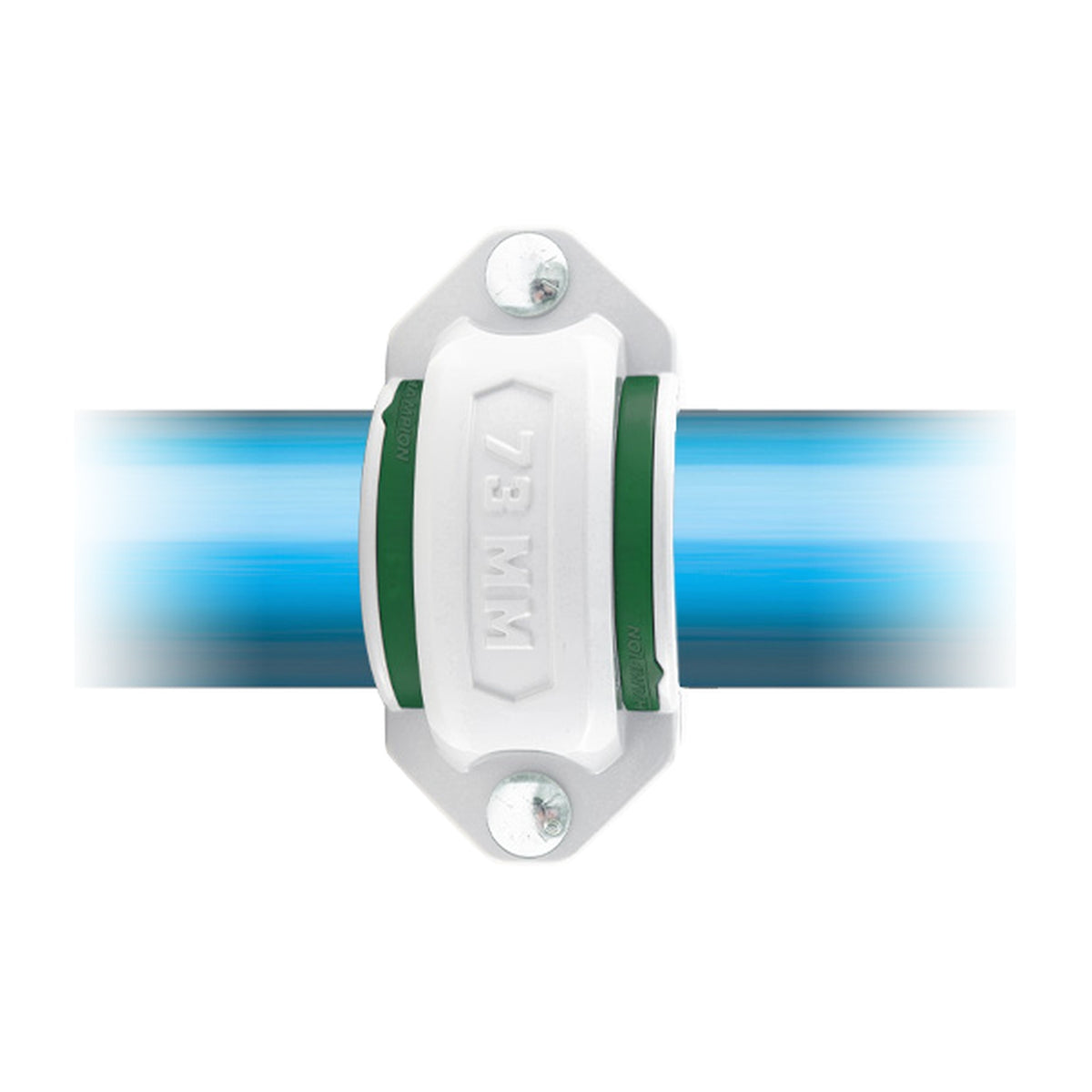 Champion Big-Lock 73mm coupling assembled on blue aluminum compressed air pipe