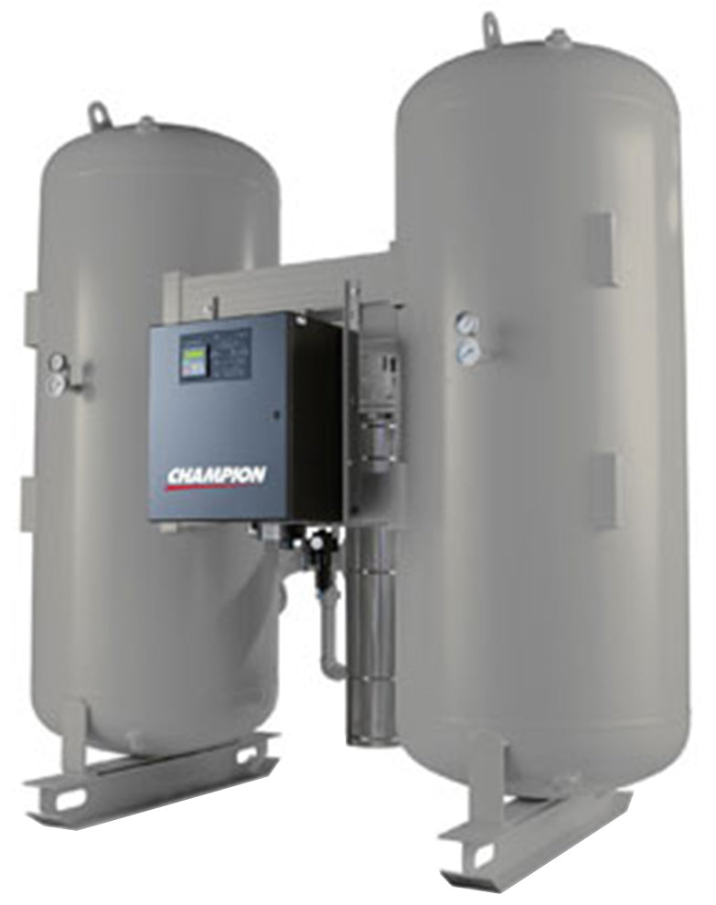 Champion XCHP Series heated purge twin tower desiccant air dryer with NEMA 4 digital controller and mounted filtration