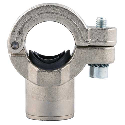 Champion Quick-Lock saddle clamp outlet reducer clamped on aluminum compressed air pipe