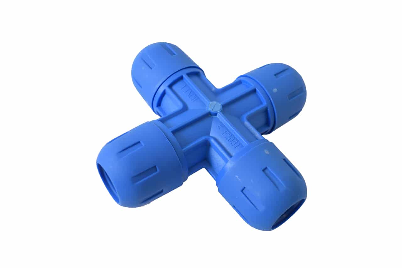 RapidAir FastPipe 4-way equal cross fitting for aluminum compressed air pipe