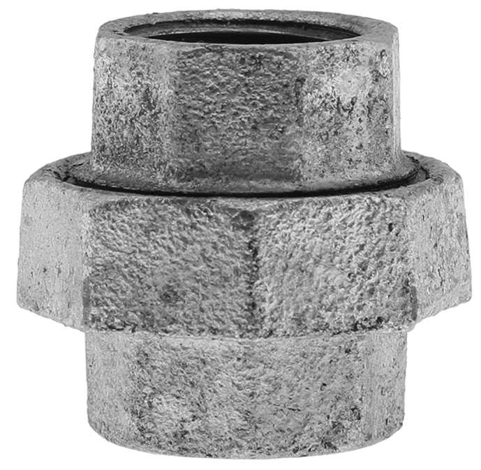 Galvanized malleable iron hex union, FNPT both ends, Class 150