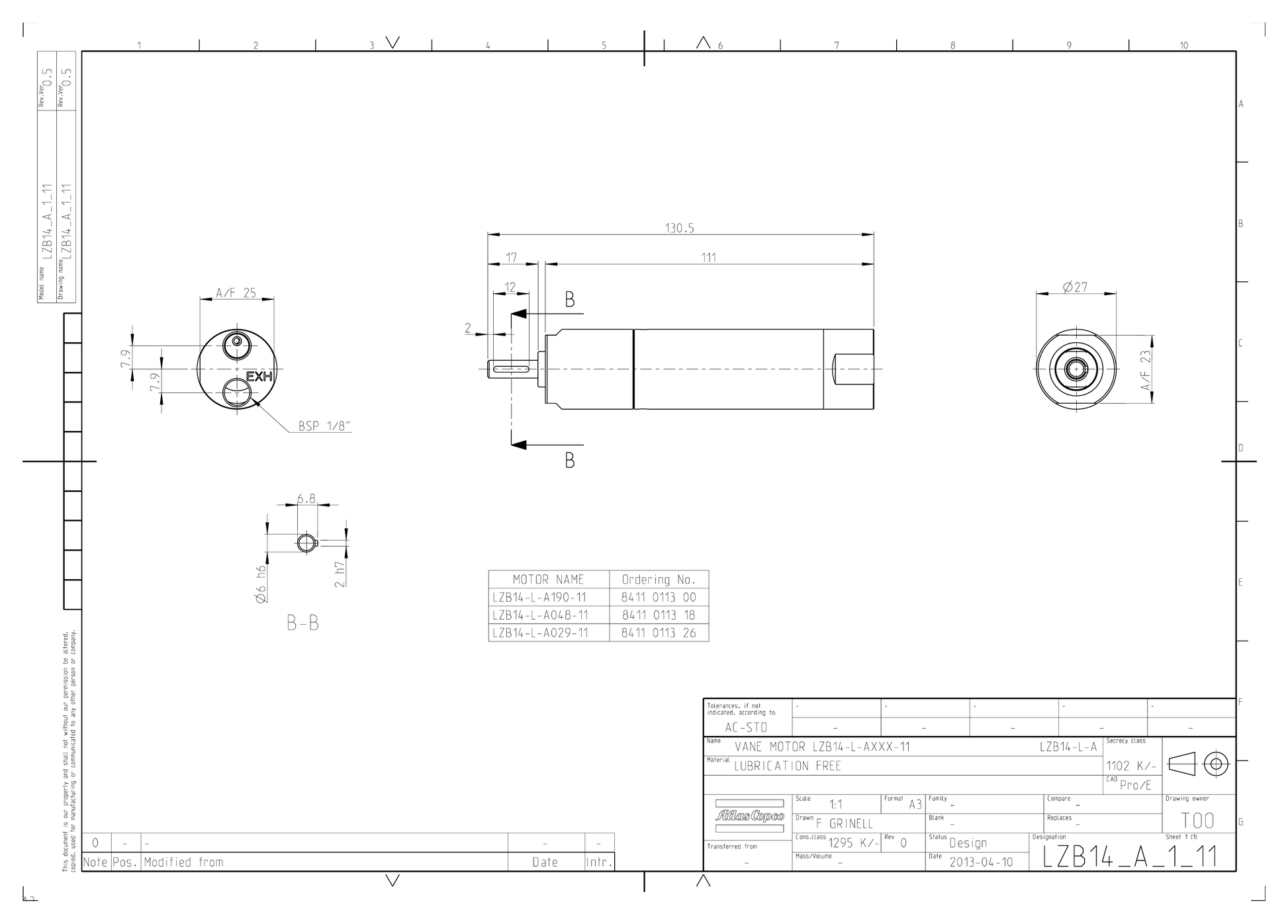 Atlas Copco LZB14-L-A048-11 dimensional drawing
