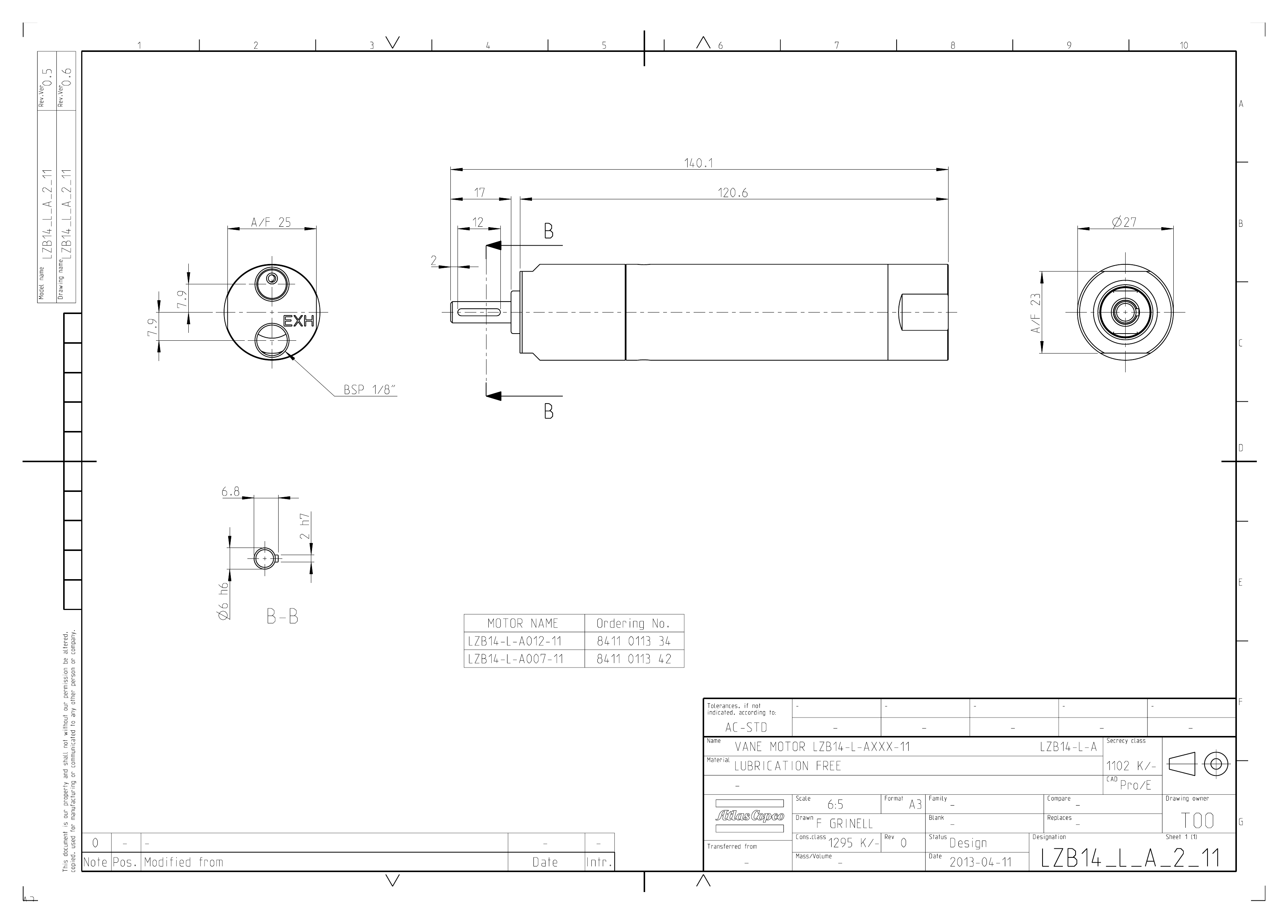 Atlas Copco LZB14-L-A007-11 dimensional drawing