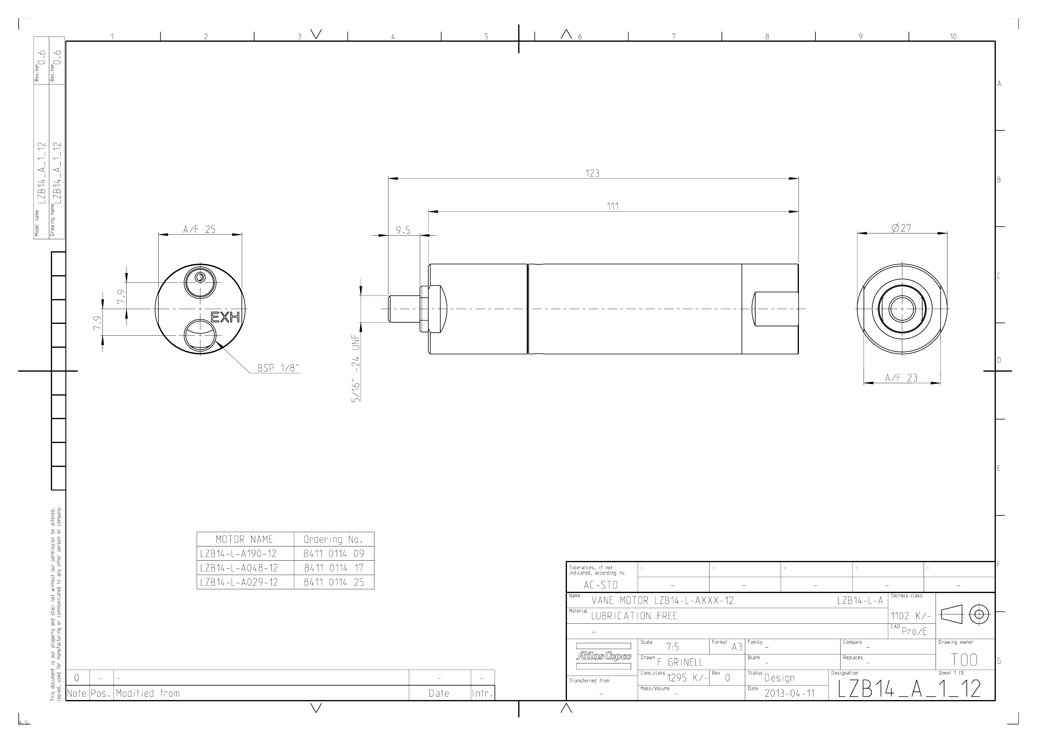Atlas Copco LZB14-L-A190-12 dimensional drawing