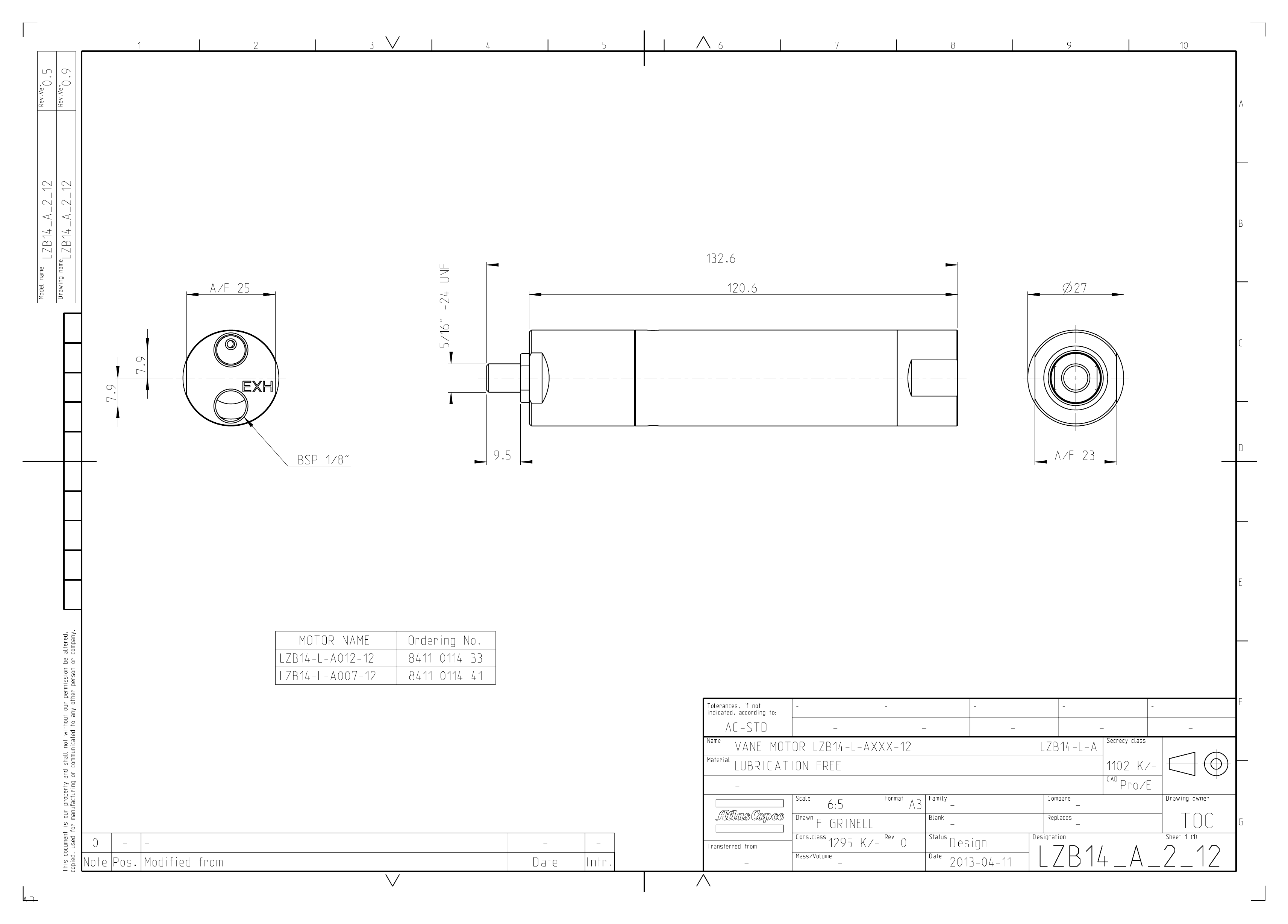 Atlas Copco LZB14-L-A007-12 dimensional drawing