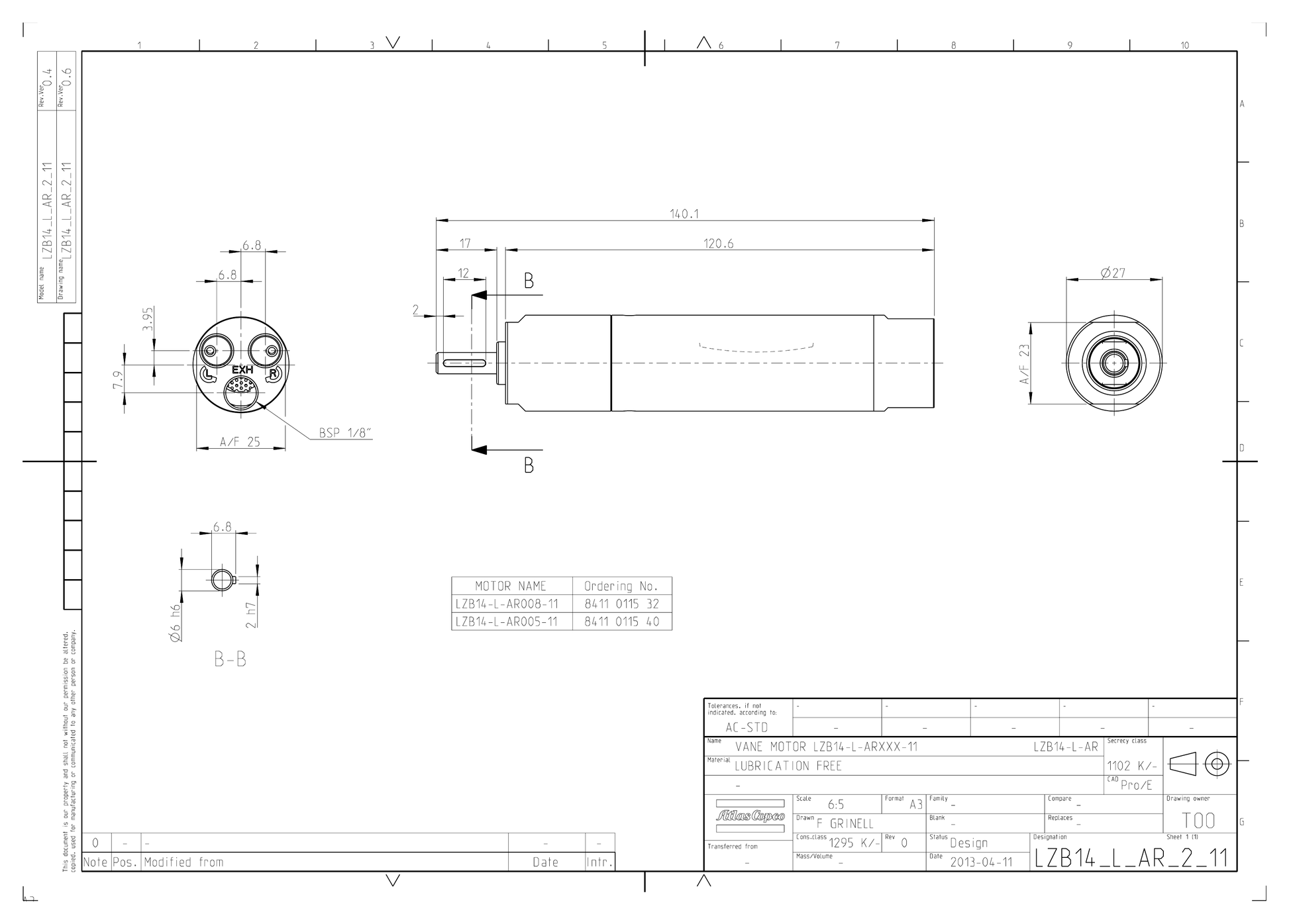 Atlas Copco LZB14-L-AR008-11 dimensional drawing