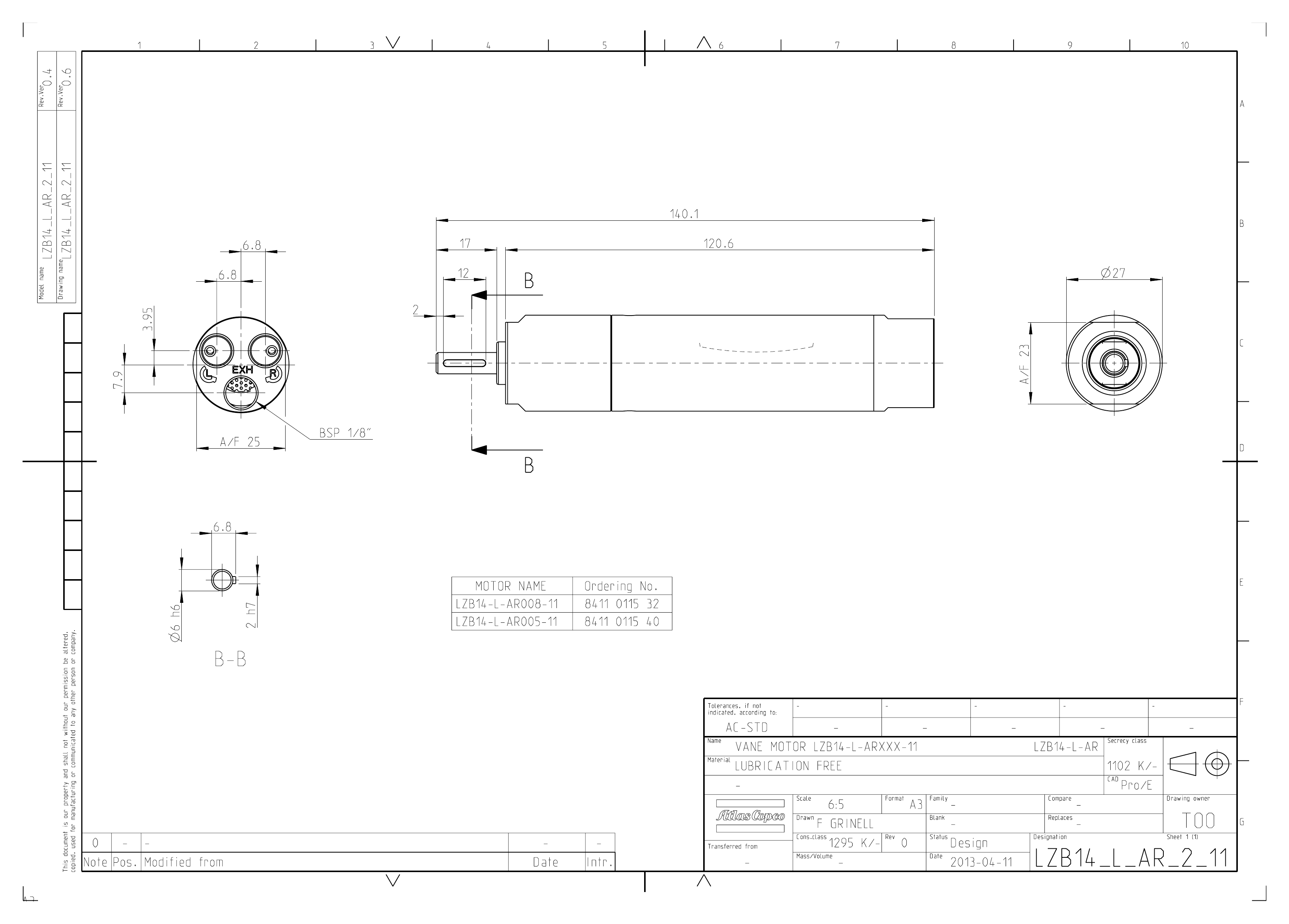 Atlas Copco LZB14-L-AR008-11 dimensional drawing