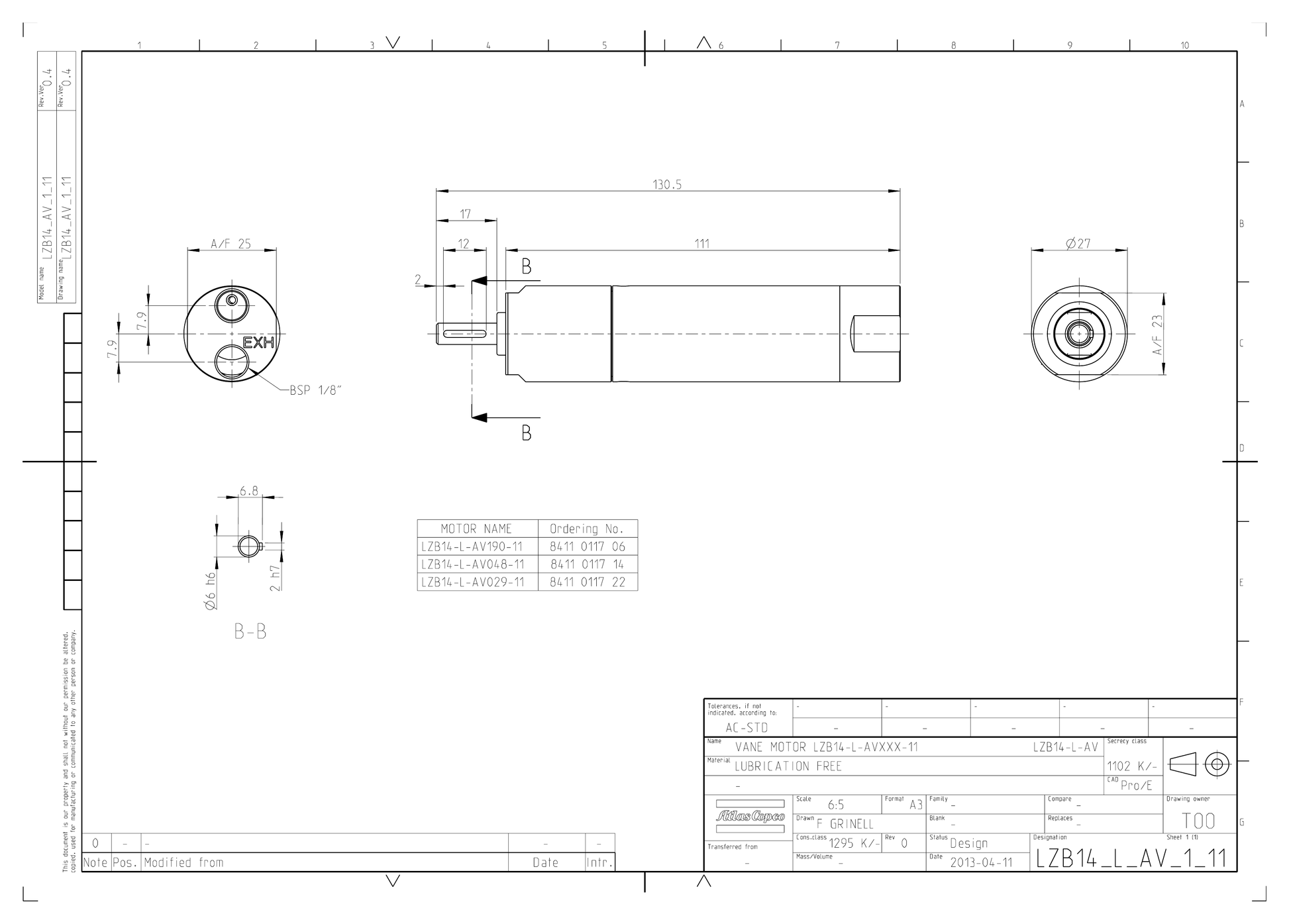 Atlas Copco LZB14-L-AV048-11 dimensional drawing
