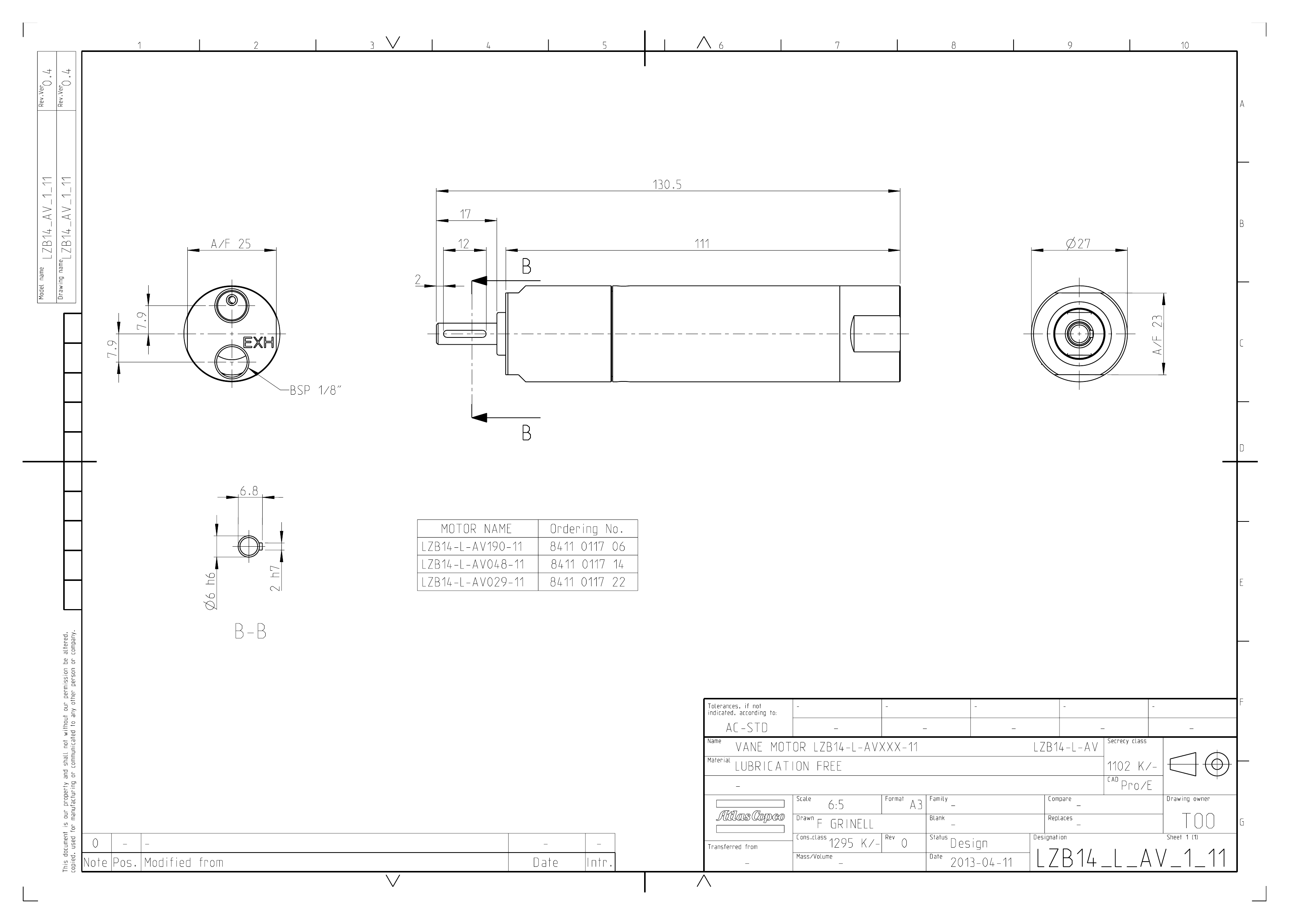 Atlas Copco LZB14-L-AV029-11 dimensional drawing