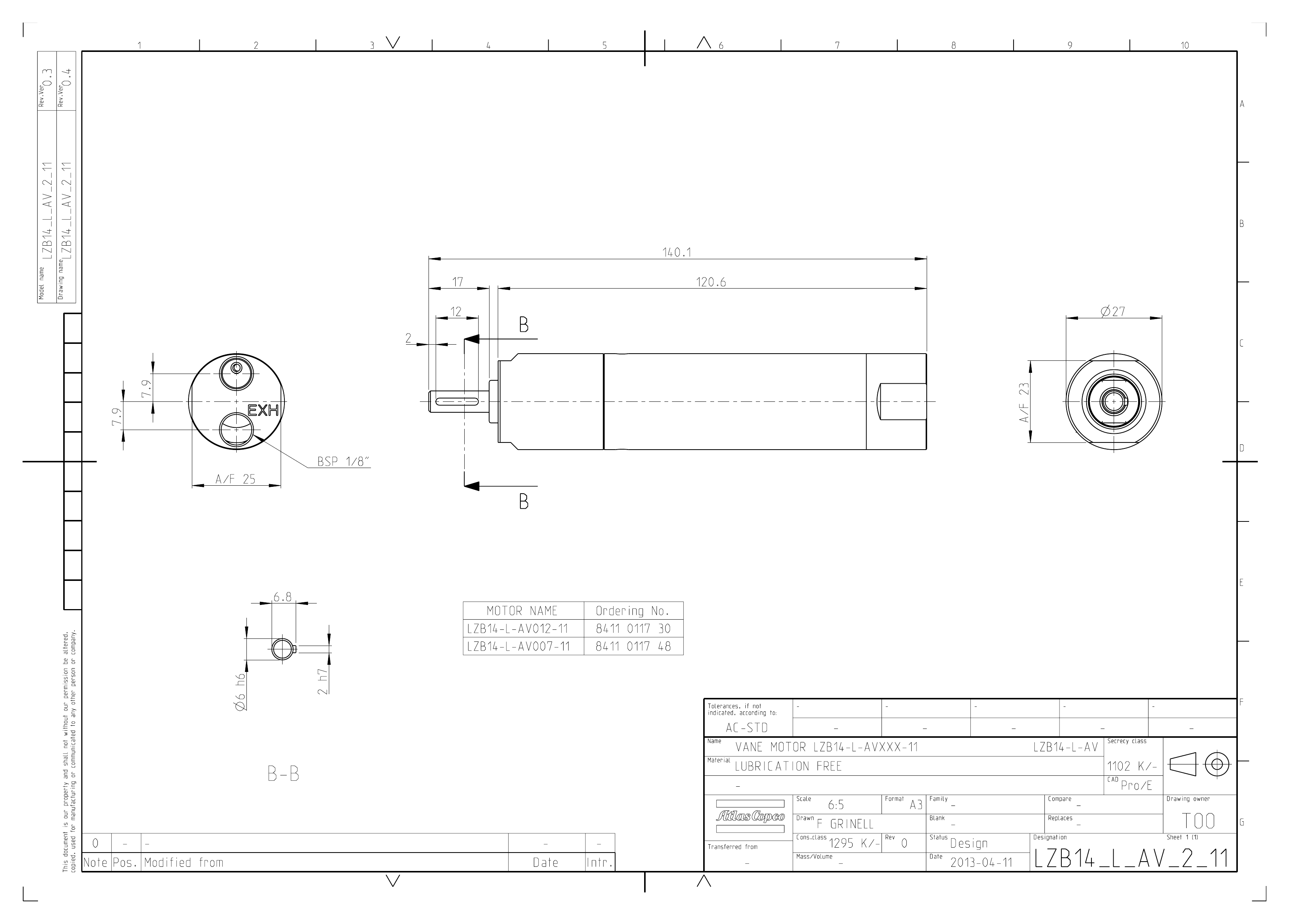 Atlas Copco LZB14-L-AV012-11 dimensional drawing