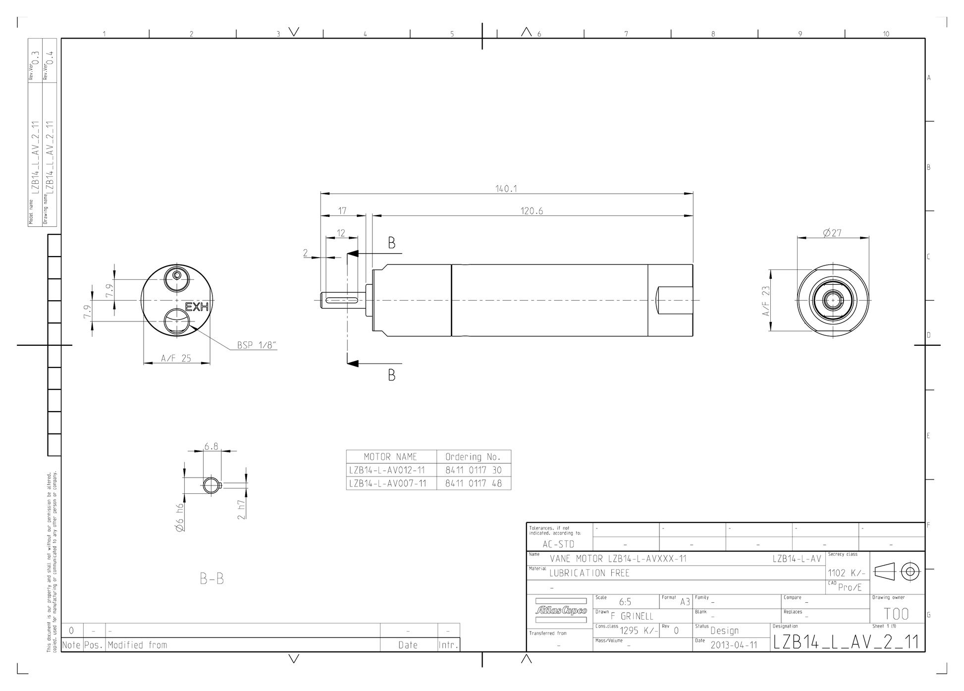 Atlas Copco LZB14-L-AV007-11 dimensional drawing
