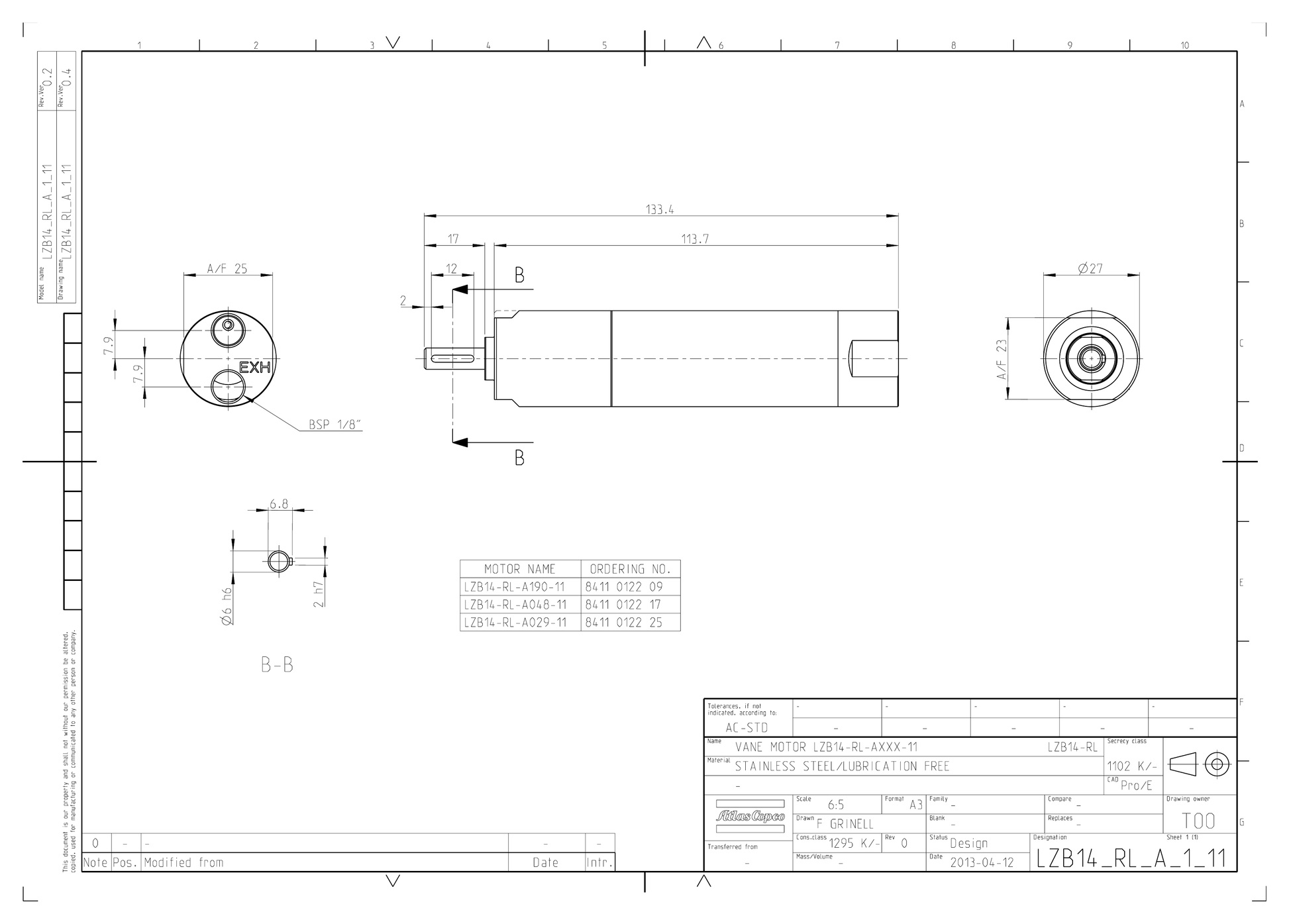 Atlas Copco LZB14-RL-A048-11 dimensional drawing