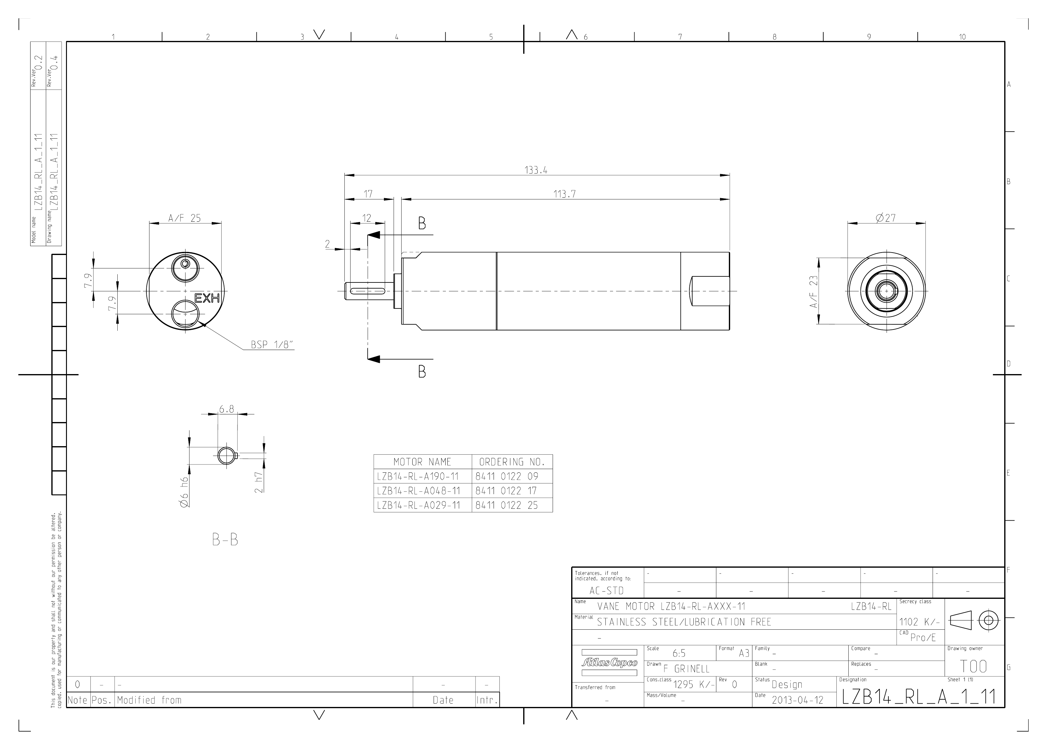 Atlas Copco LZB14-RL-A048-11 dimensional drawing
