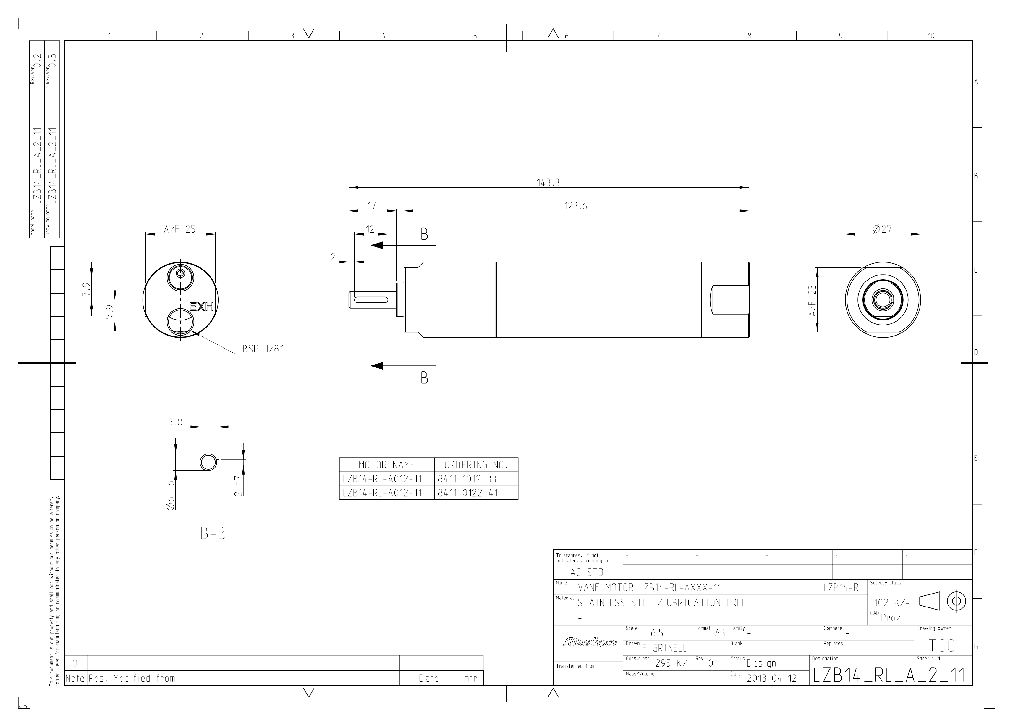 Atlas Copco LZB14-RL-A012-11 dimensional drawing
