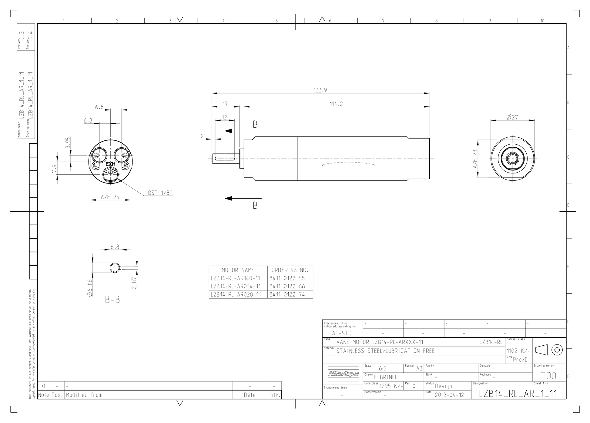 Atlas Copco LZB14-RL-AR140-11 dimensional drawing