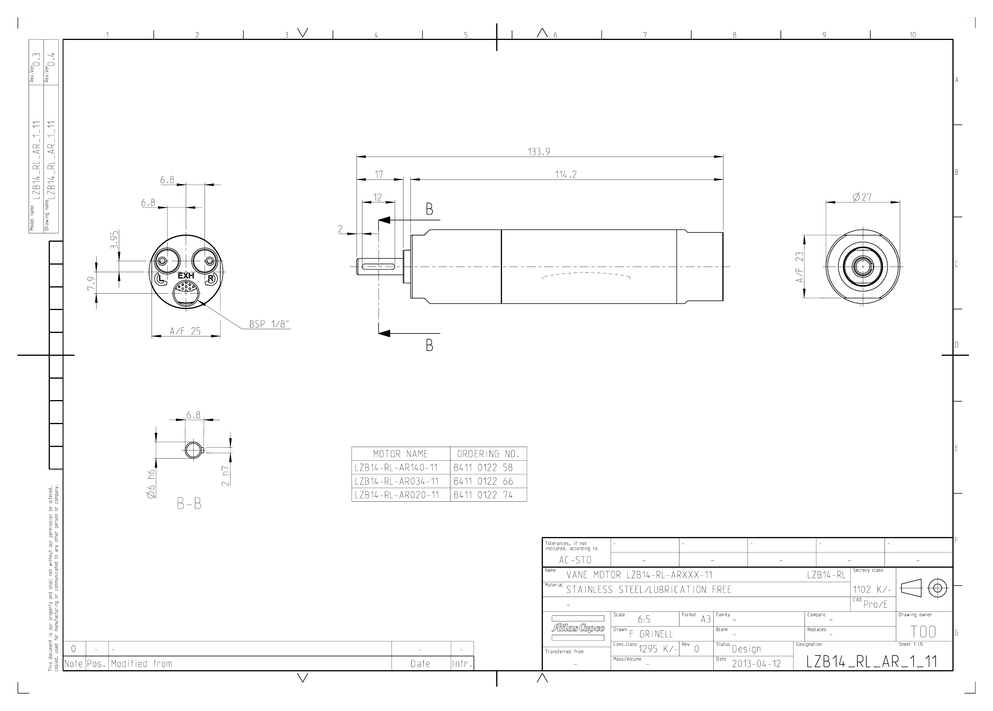 Atlas Copco LZB14-RL-AR020-11 dimensional drawing
