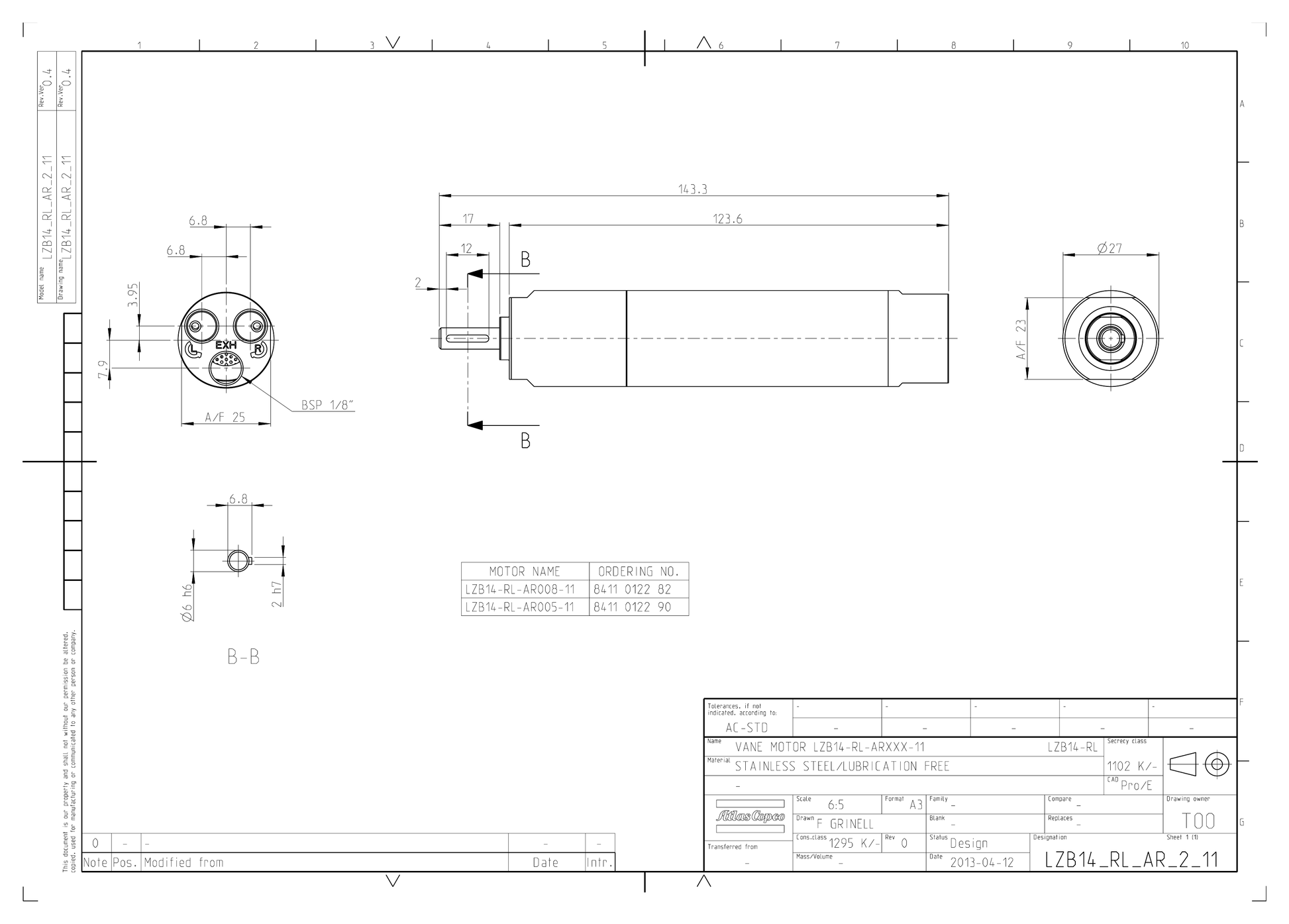 Atlas Copco LZB14-RL-AR005-11 dimensional drawing