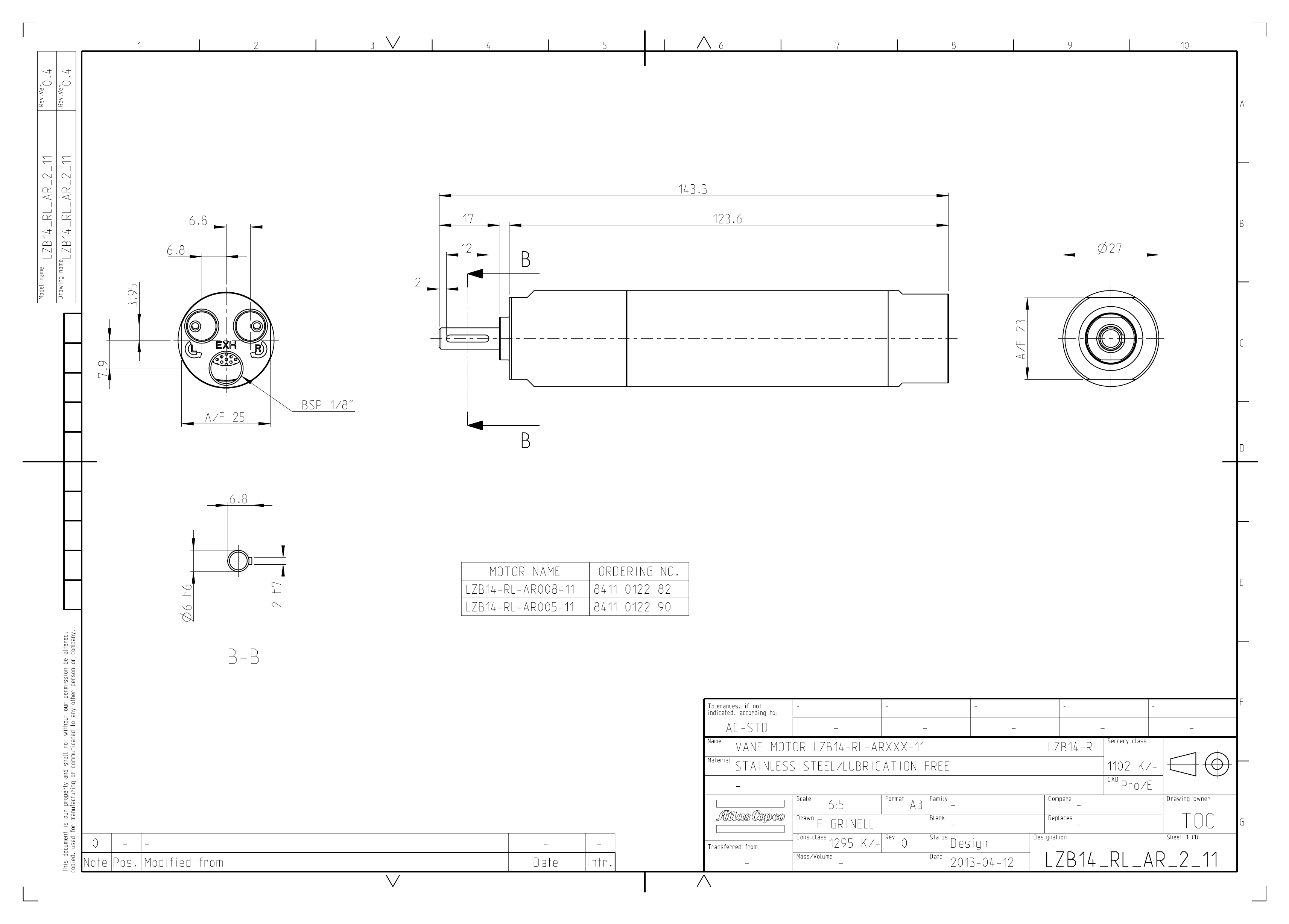 Atlas Copco LZB14-RL-AR005-11 dimensional drawing