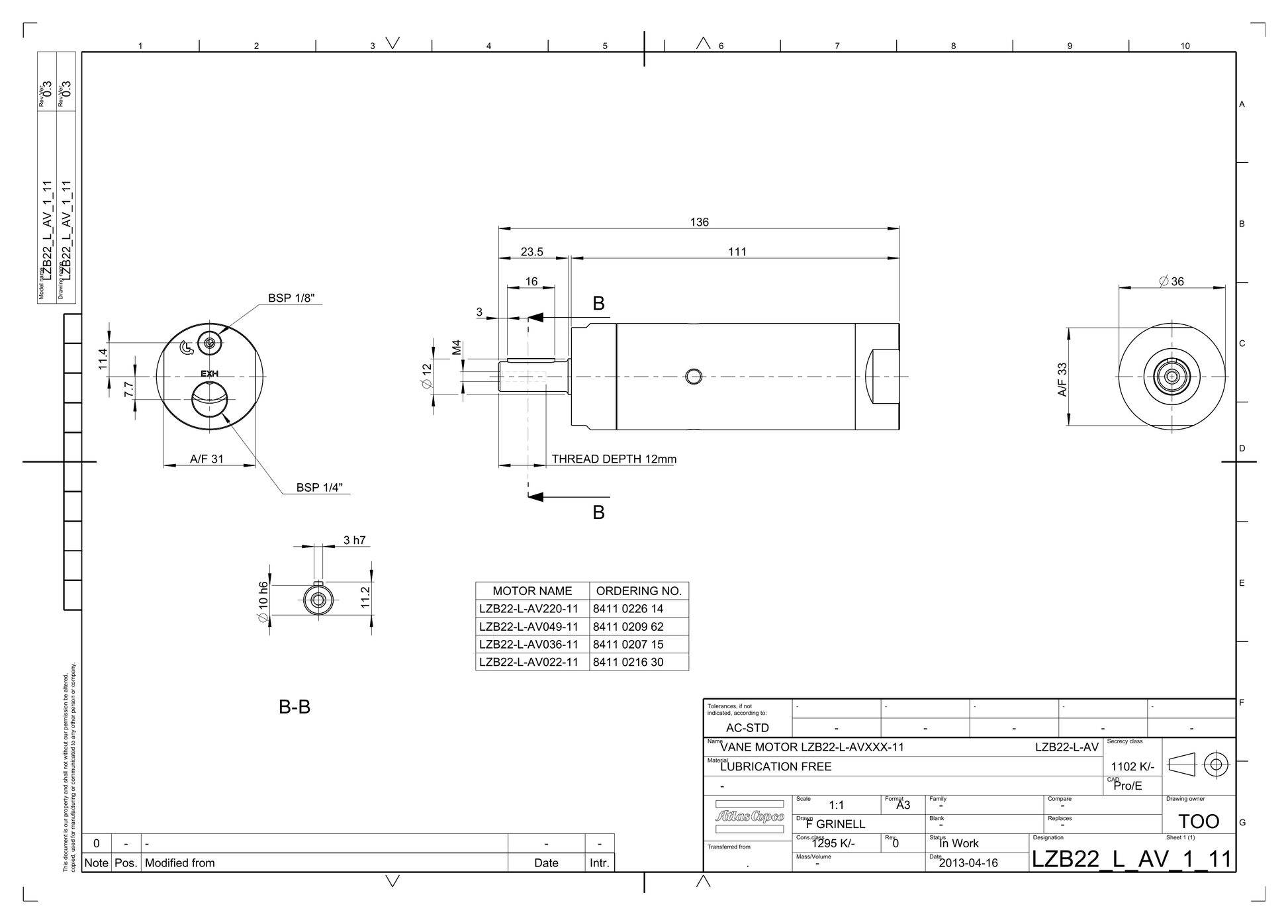 Atlas Copco LZB22-L-AV049-11 dimensional drawing