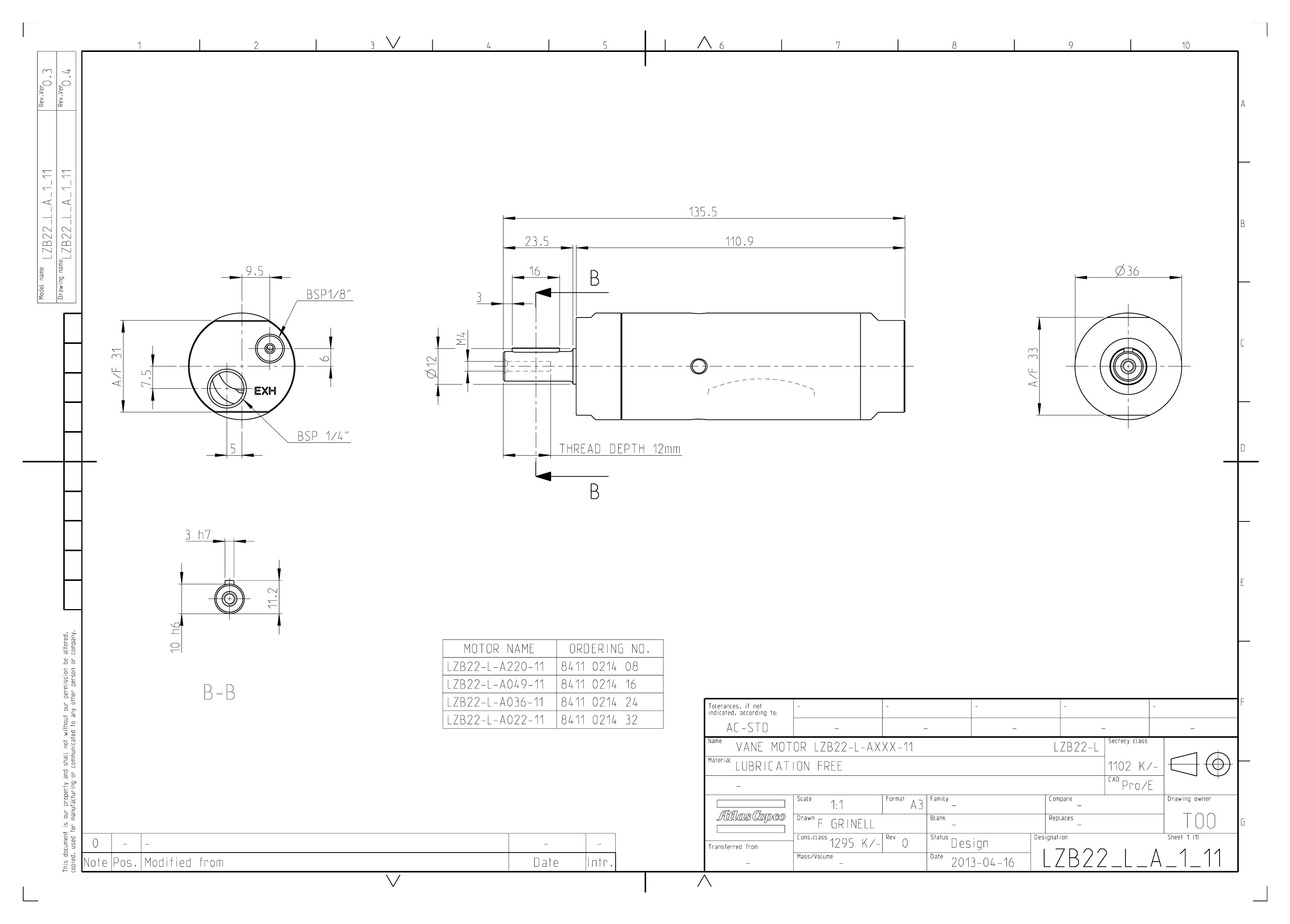 Atlas Copco LZB22-L-A036-11 dimensional drawing