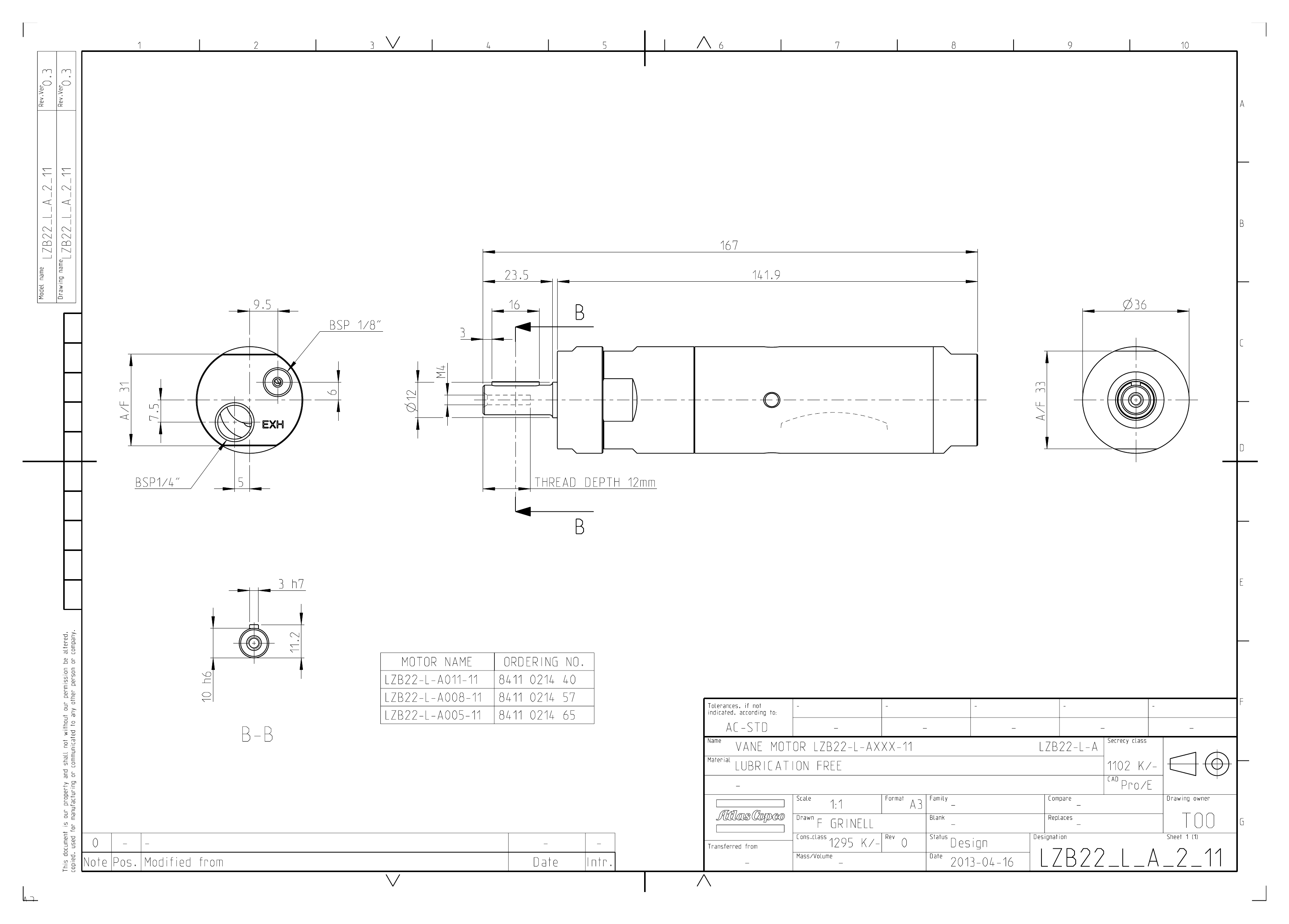 Atlas Copco LZB22-L-A011-11 dimensional drawing