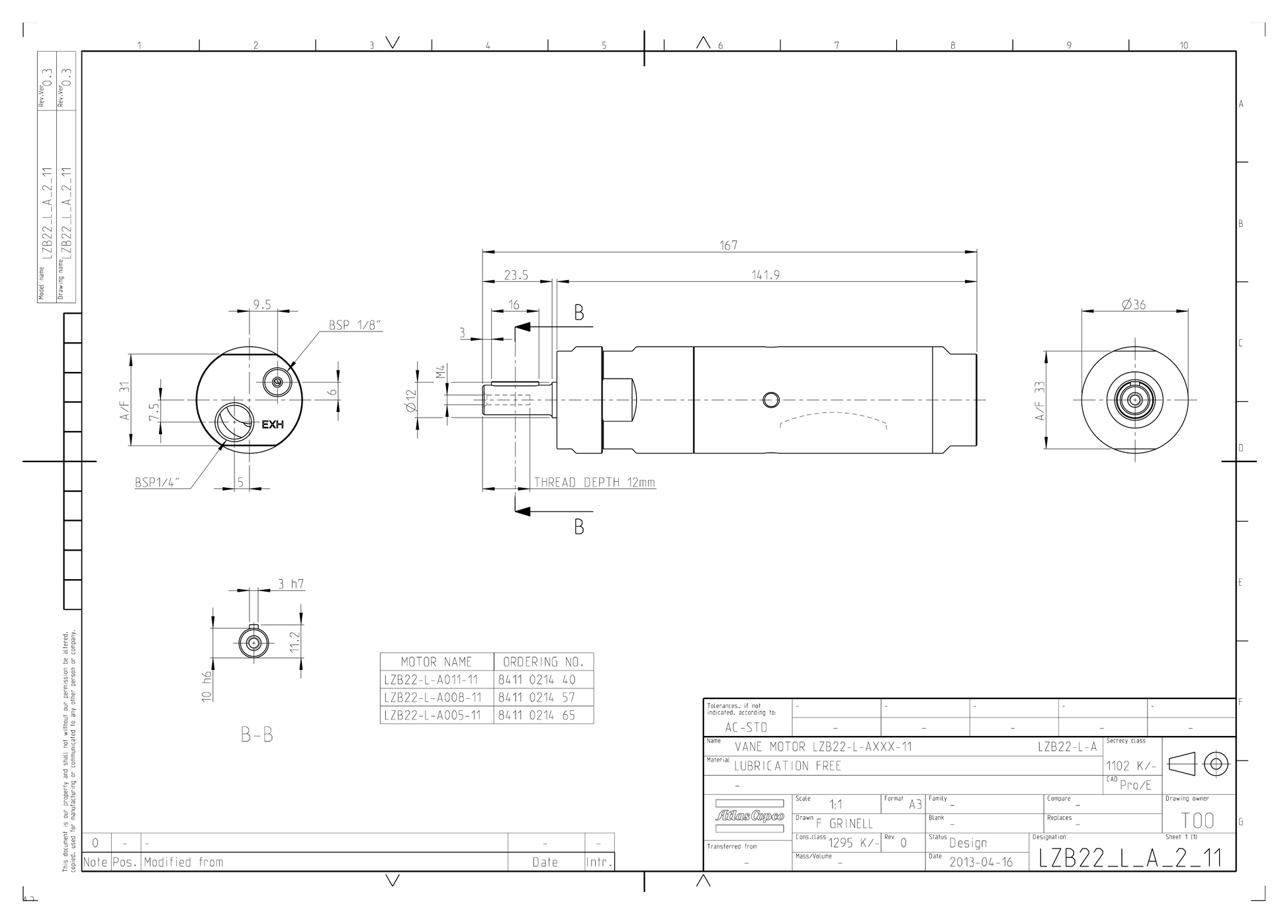 Atlas Copco LZB22-L-A005-11 dimensional drawing