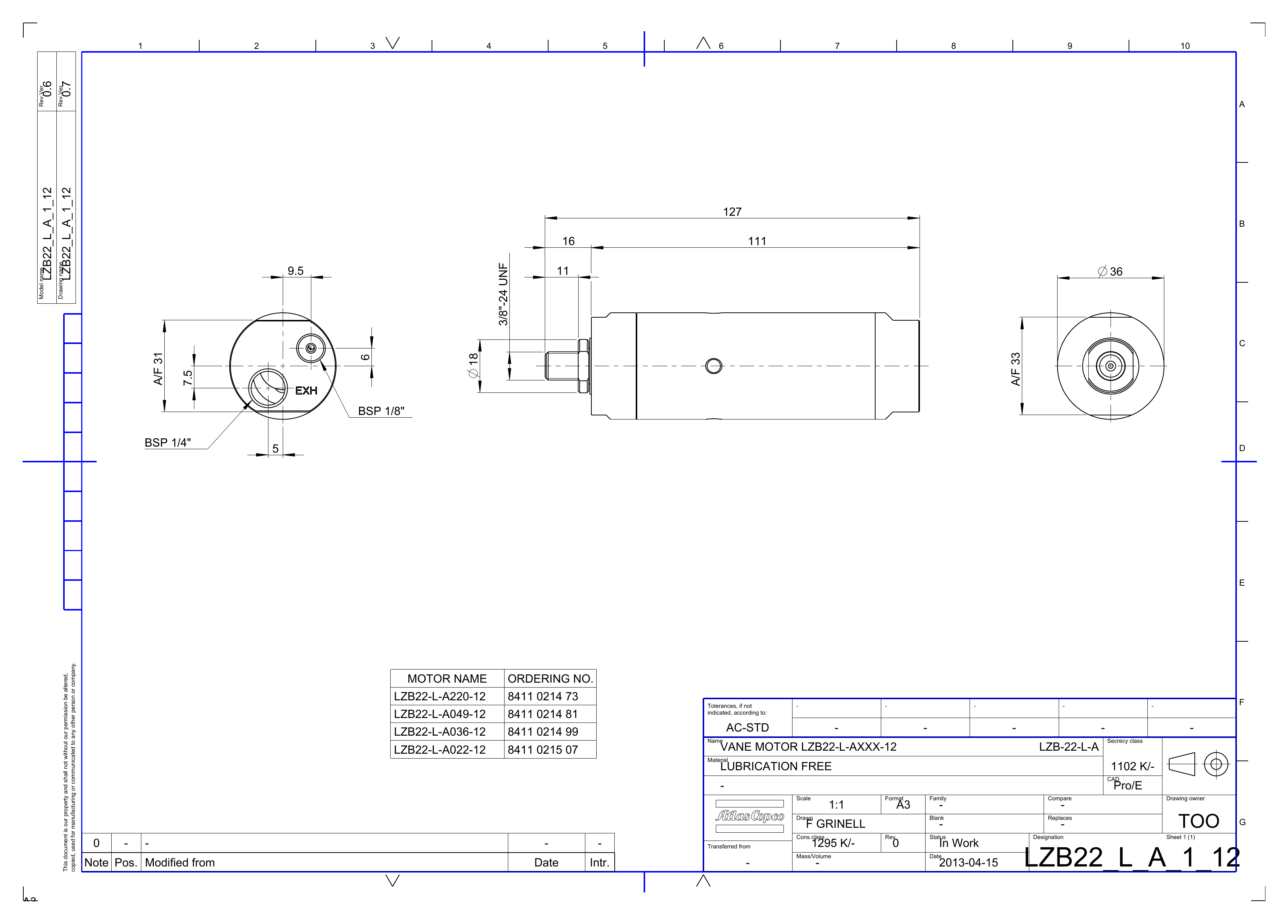 Atlas Copco LZB22-L-A220-12 dimensional drawing