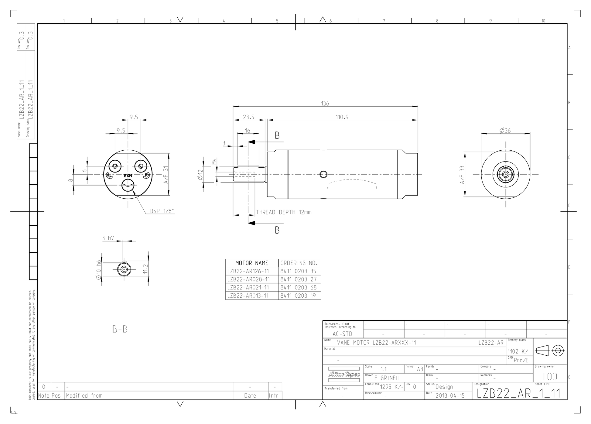 Atlas Copco LZB22-L-AR028-11 dimensional drawing