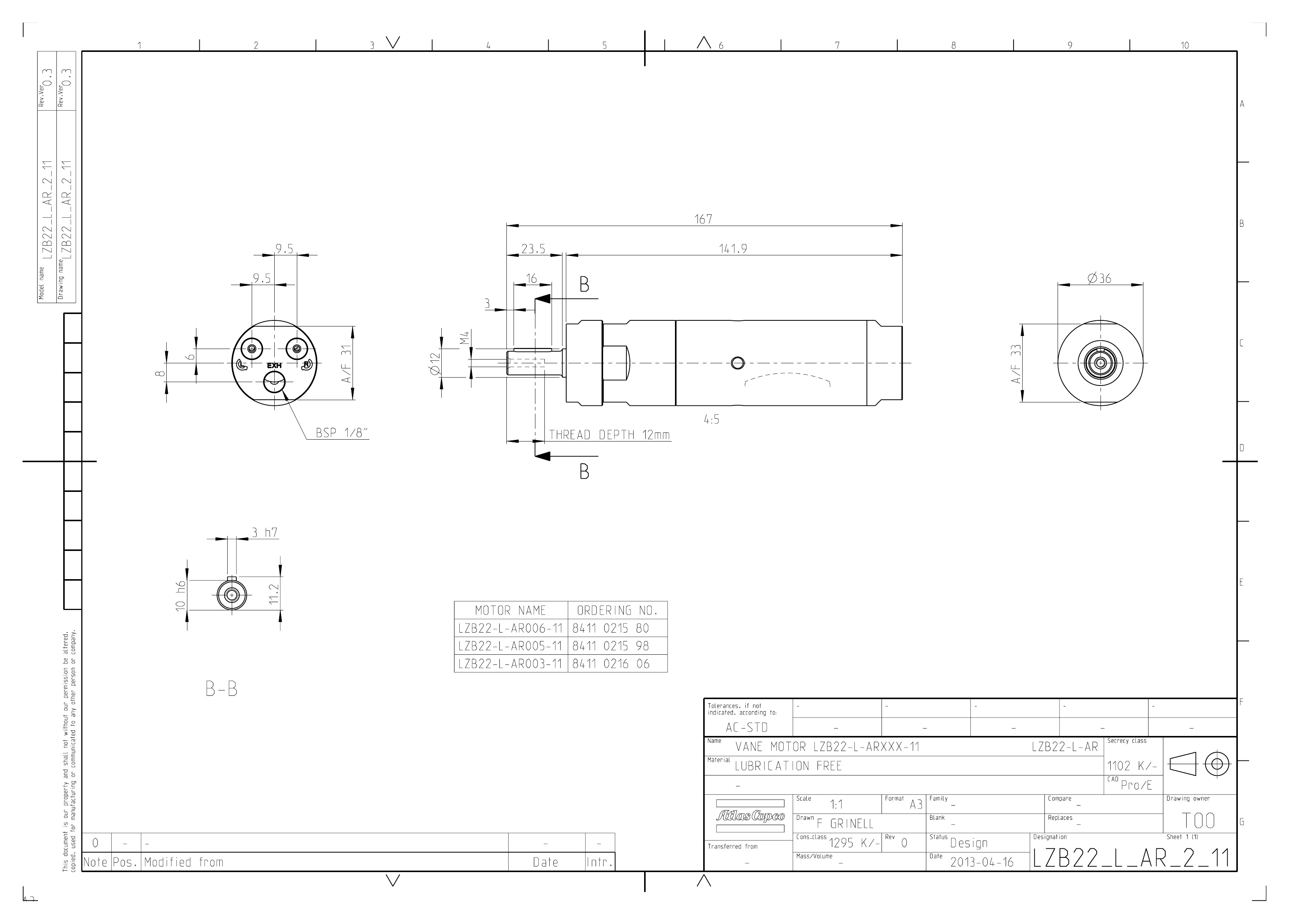 Atlas Copco LZB22-L-AR006-11 dimensional drawing